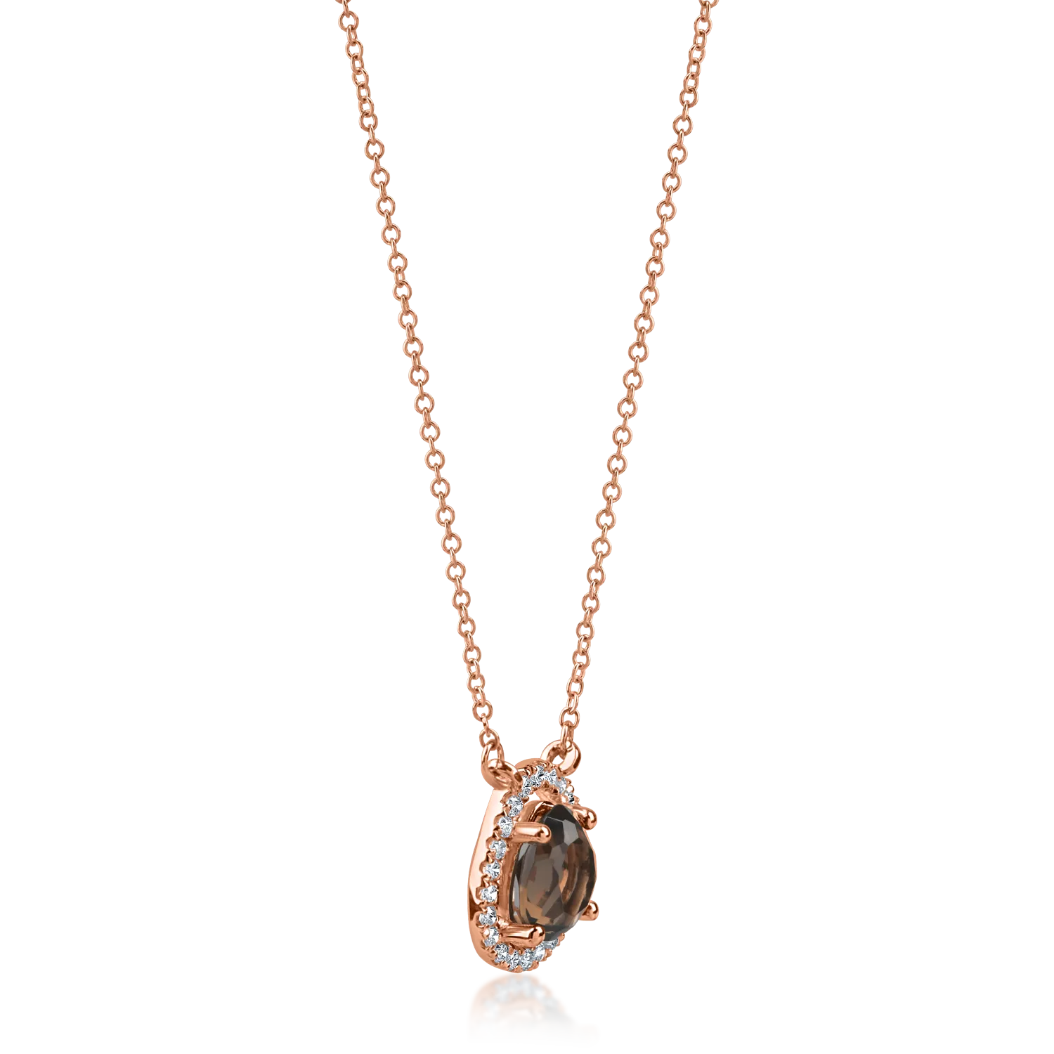 Rose gold round pendant necklace with 0.5ct smoky quartz and 0.09ct diamonds