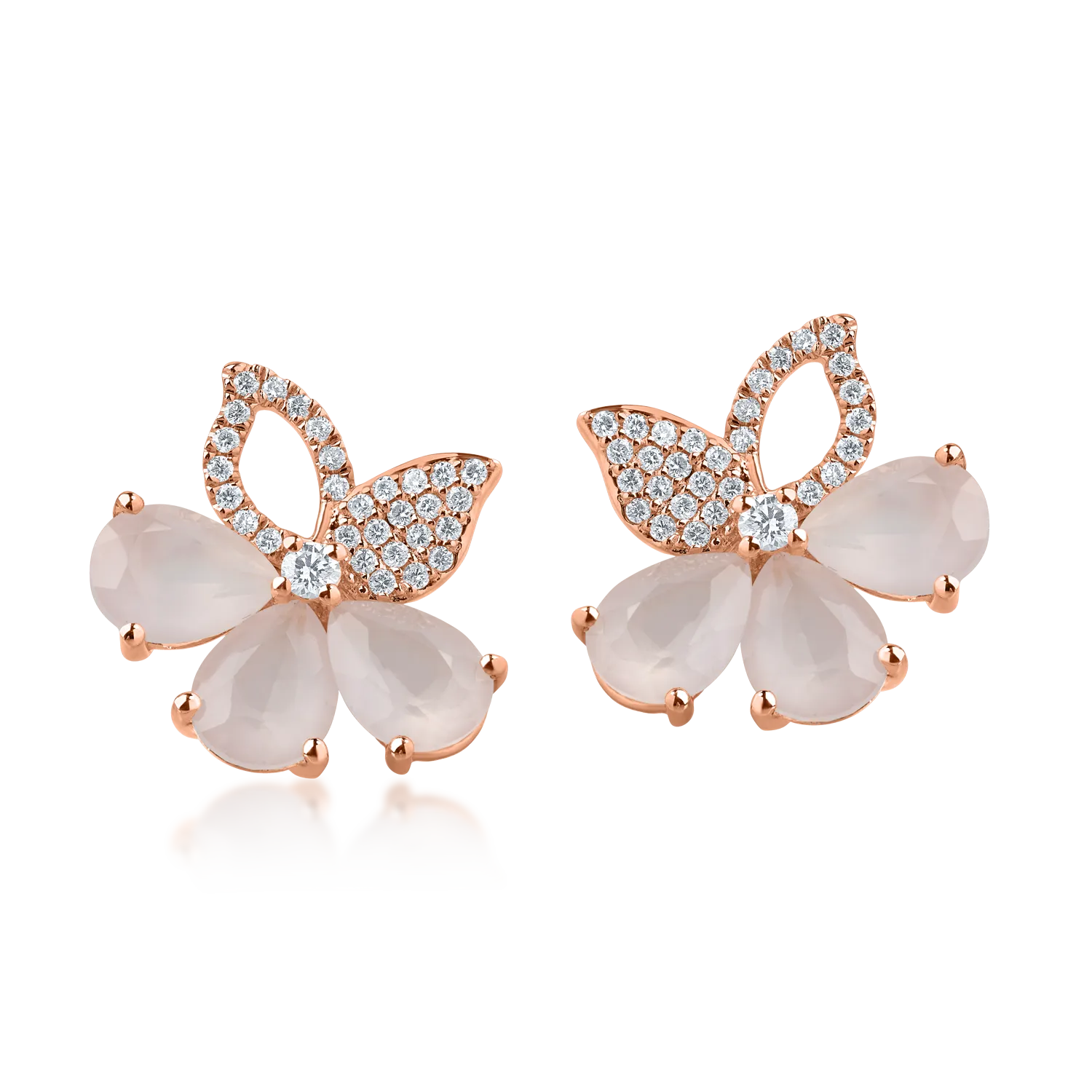 Rose gold flower earrings with 5.4ct pink quartz and 0.4ct diamonds