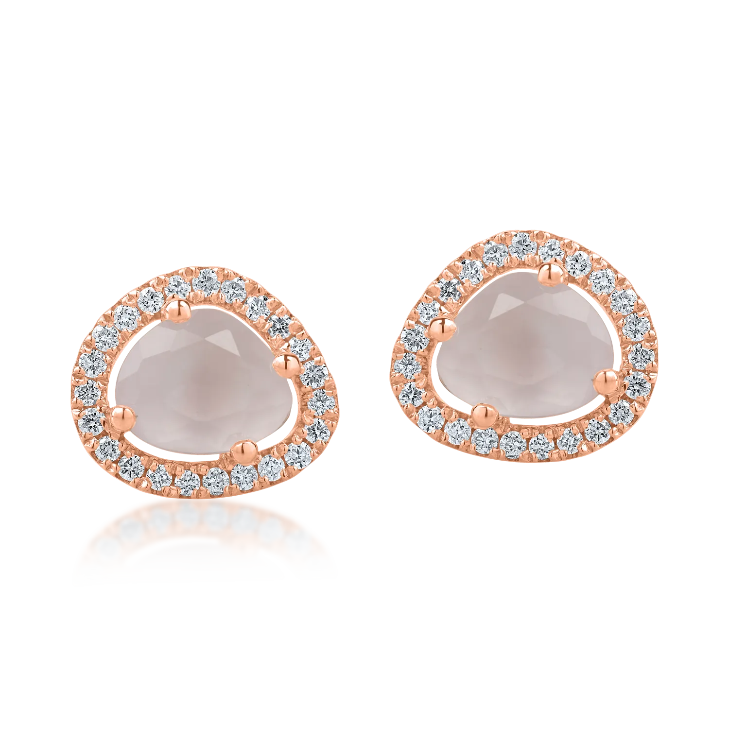 Rose gold stud earrings with 1.2ct pink quartz and 0.1ct diamonds