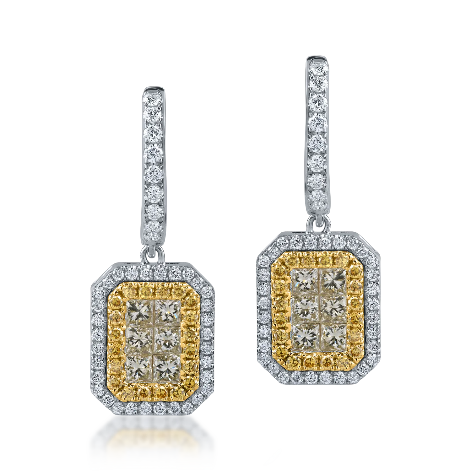Cercei geometrici din aur alb-galben cu diamante galbene si incolore de 1.5ct - 1 | YEO