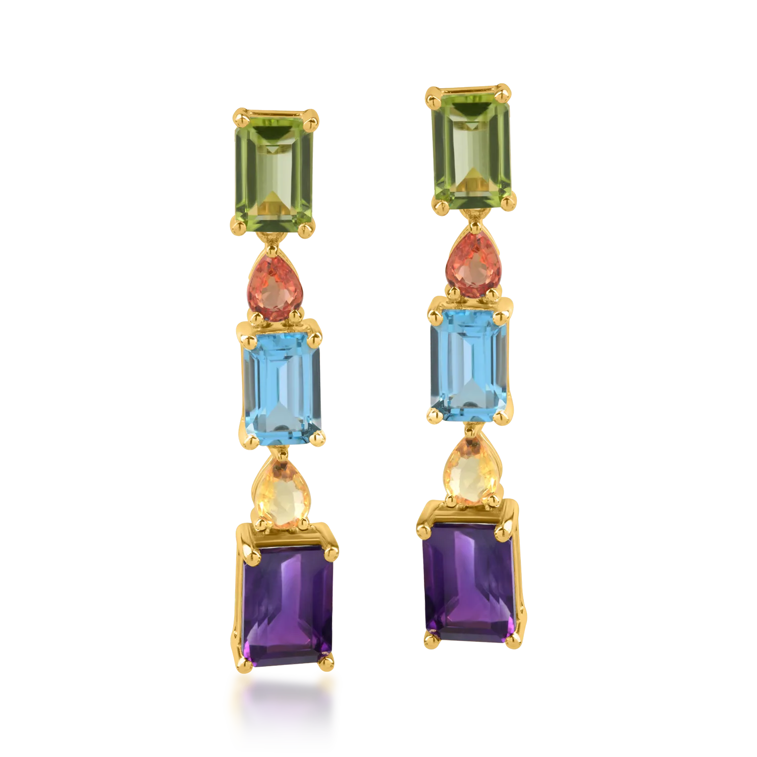 Yellow gold earrings with 5.4ct precious and semi-precious stones