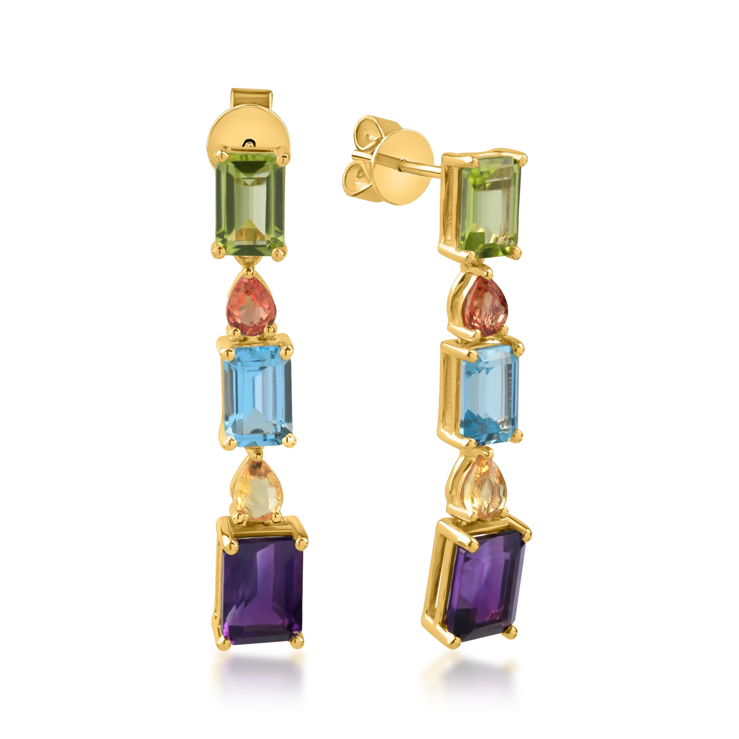 Yellow gold earrings with 5.4ct precious and semi-precious stones