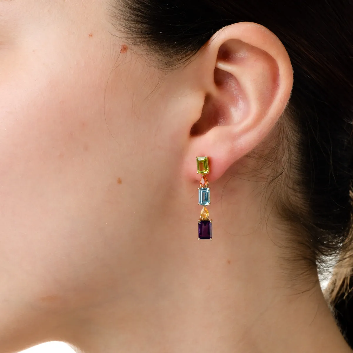 Yellow gold earrings with 5.4ct precious and semi-precious stones