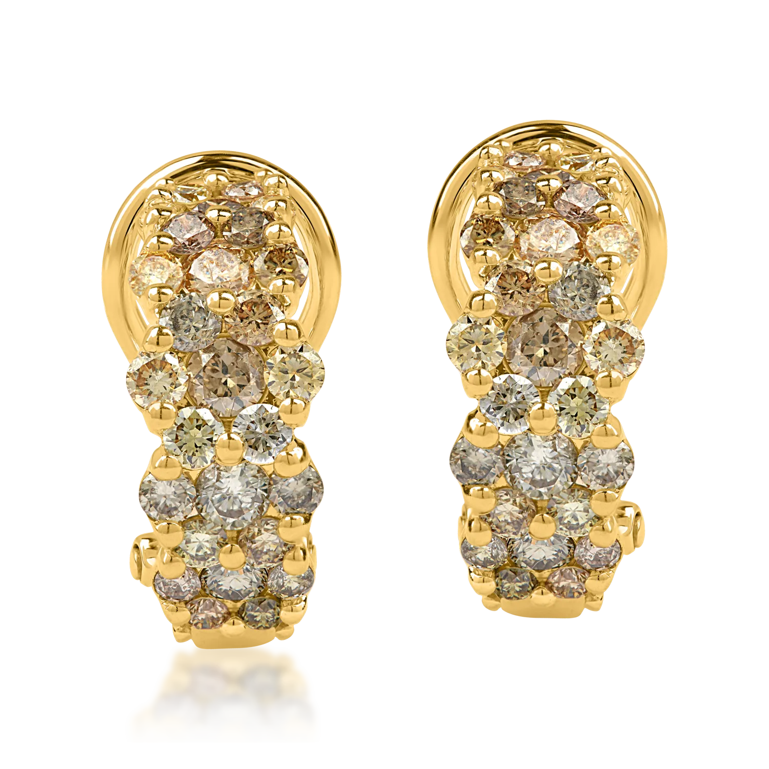 Yellow gold on-ear earrings with 1.7ct multicoloured diamonds