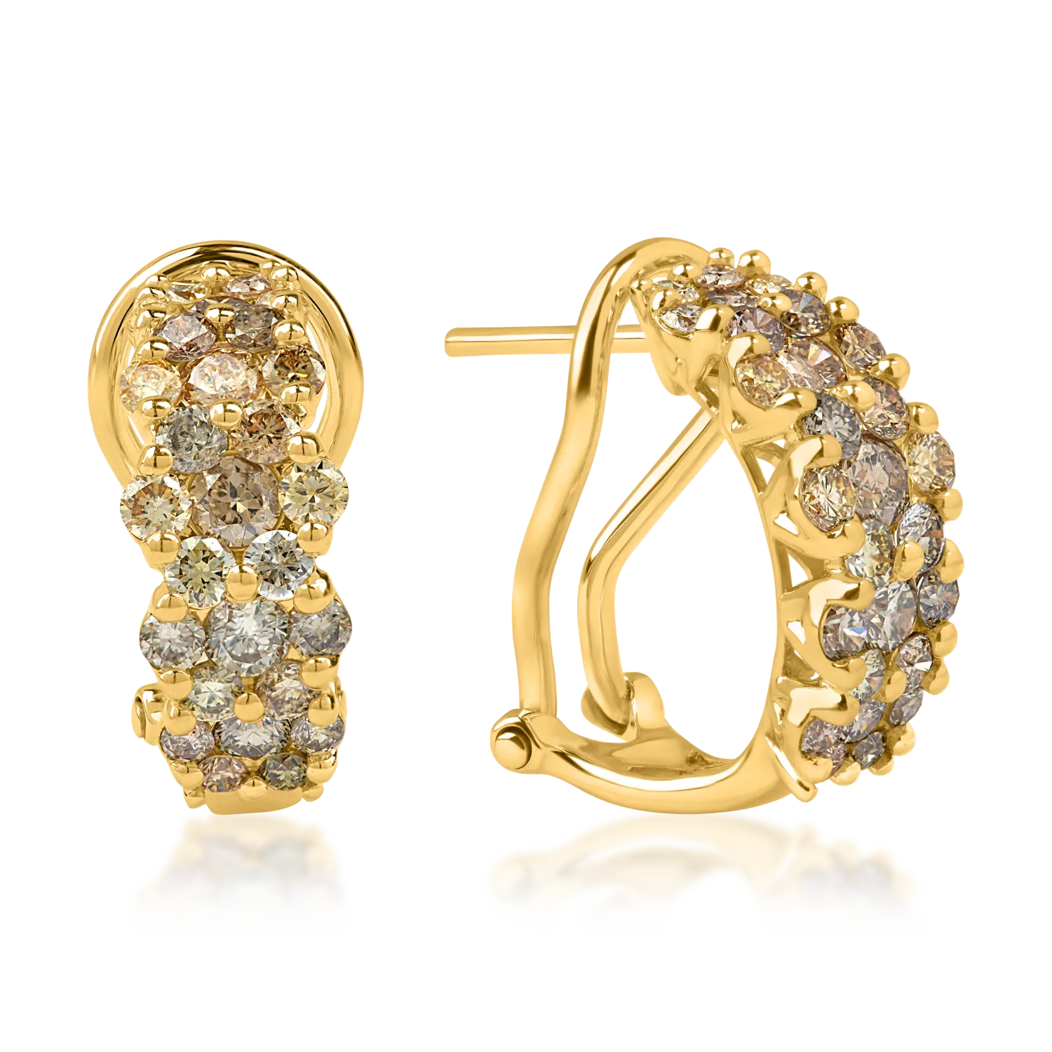 Обеци за уши от жълто злато с 1.7кт многоцветни диаманти