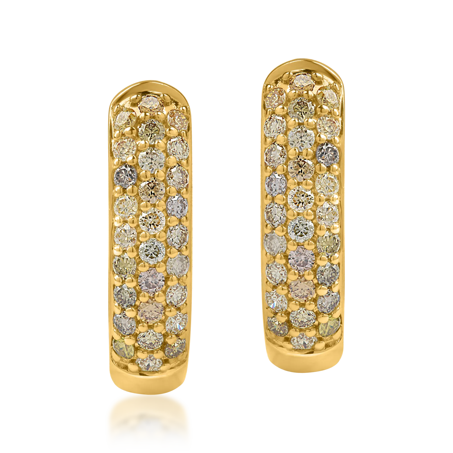 Yellow gold round earrings with 0.7ct multicoloured diamonds-172706