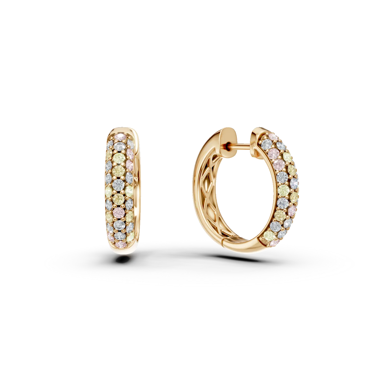 Cercei rotunzi din aur galben cu diamante multicolore de 0.75ct