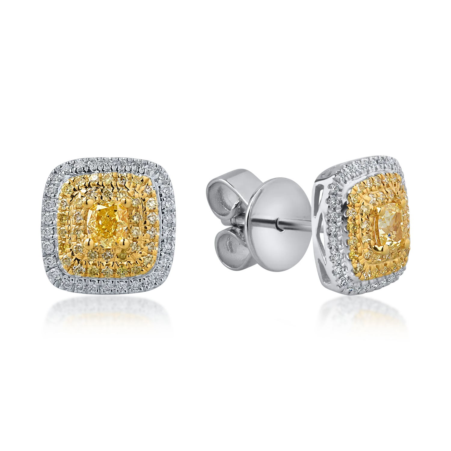 Yellow-white gold earrings with 0.7ct yellow and clear diamonds