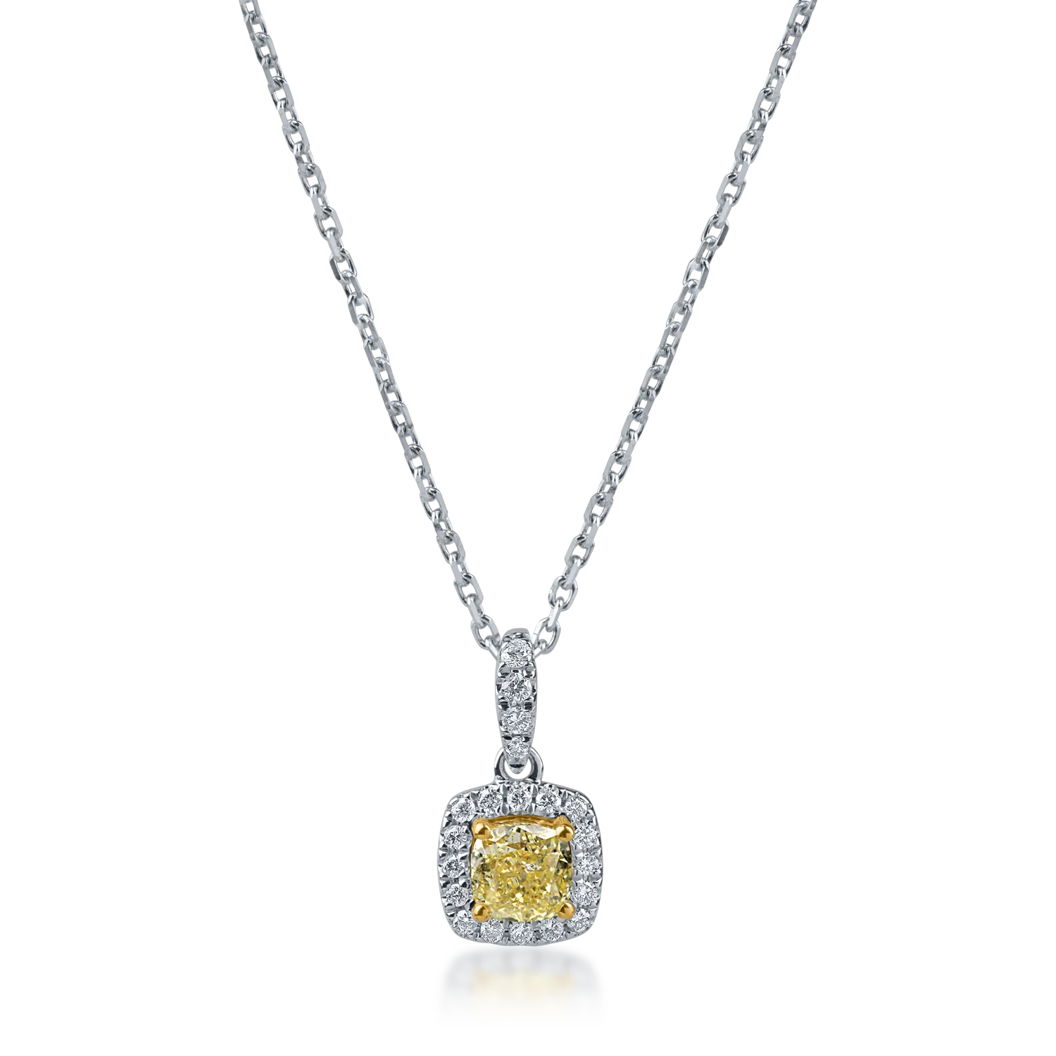 Teilor Lant cu pandantiv geometric din aur alb-galben cu diamante galbene square si incolore de 0.4ct