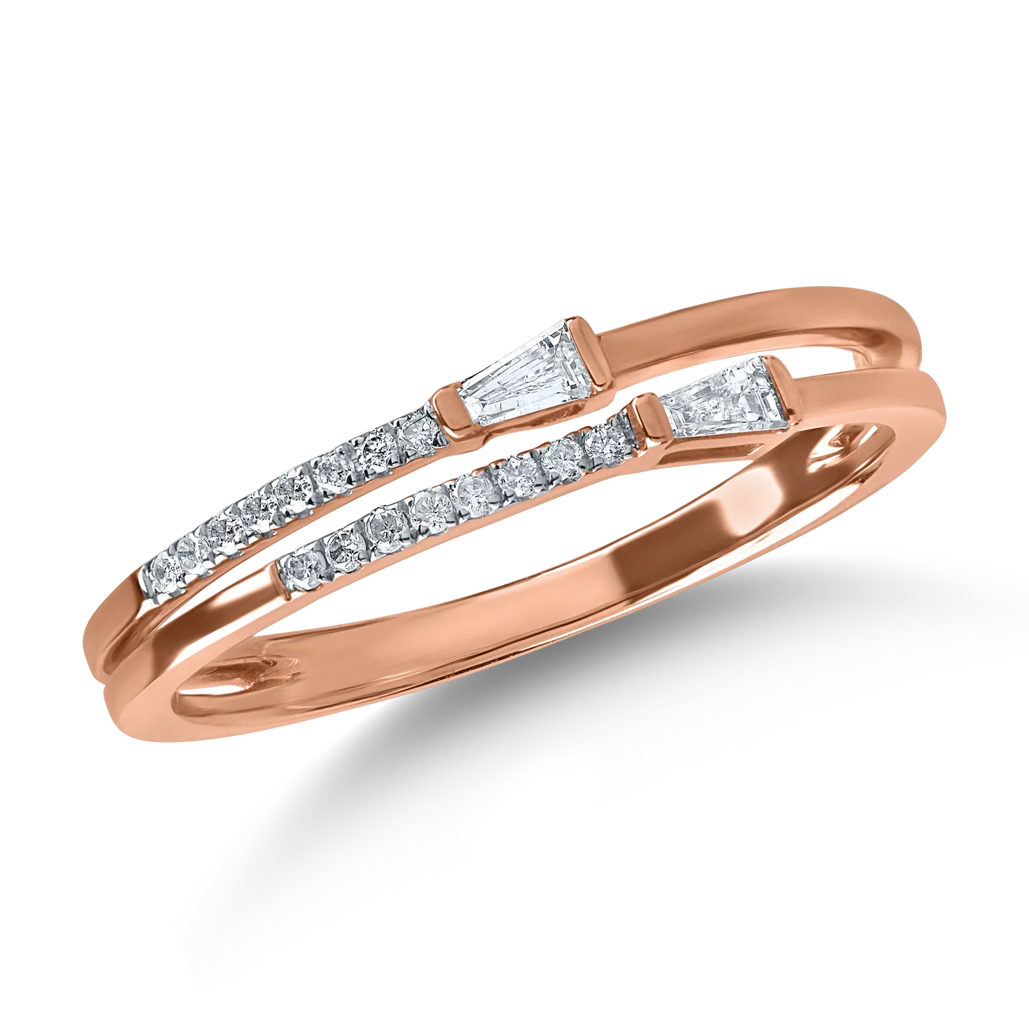 Rose gold double ring with 0.16ct diamonds