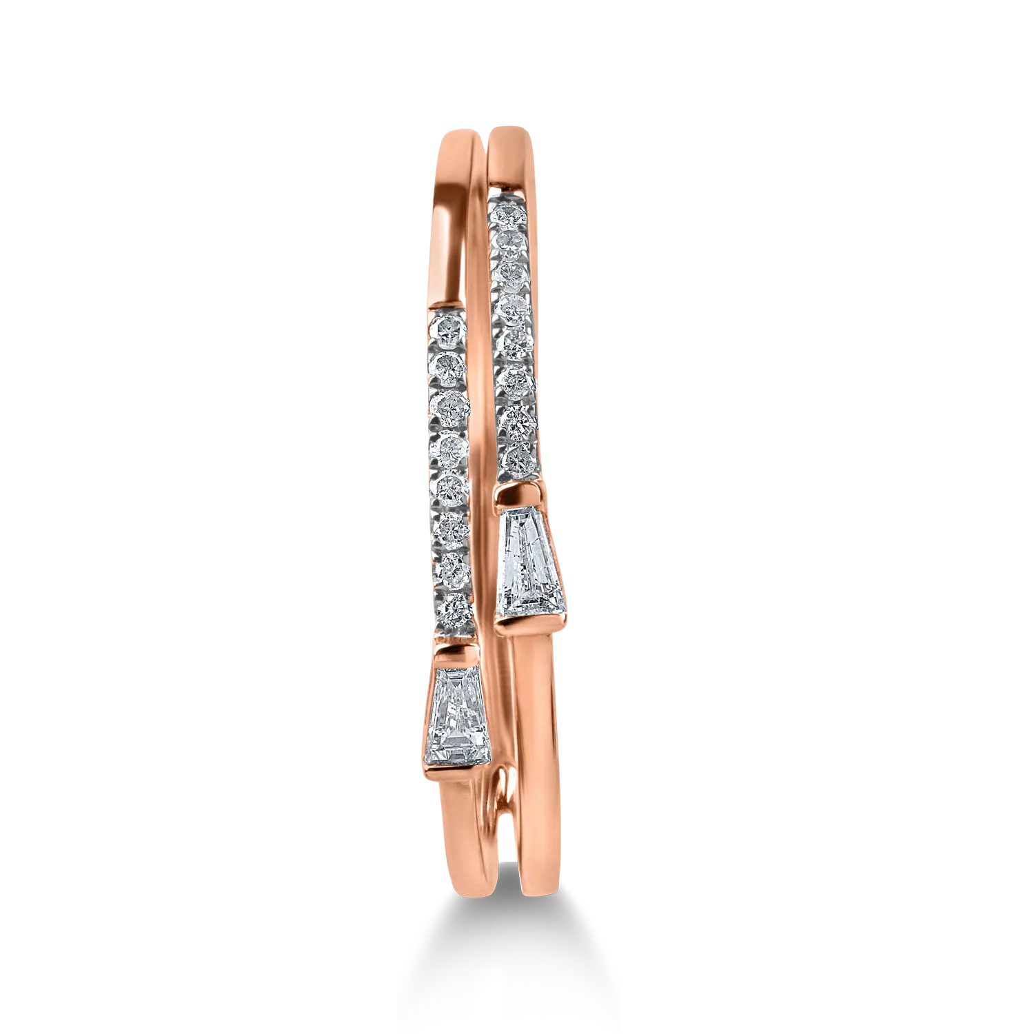 Podwójny pierścionek z różowego złota z diamentami o masie 0.16ct