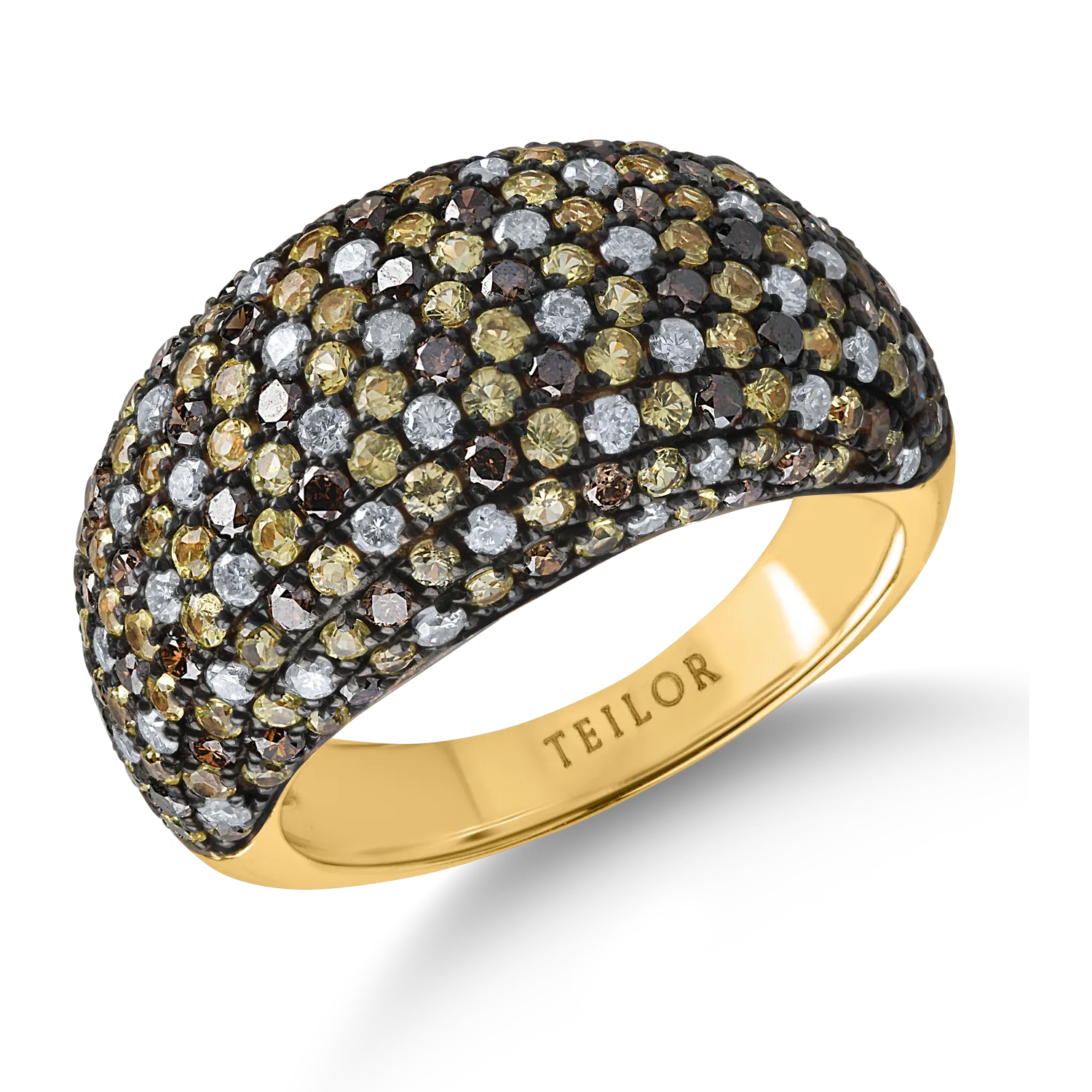Sárga arany színű mikrobeágyazó gyűrű 1.7ct sárga zafírral és 1.3ct gyémánttal