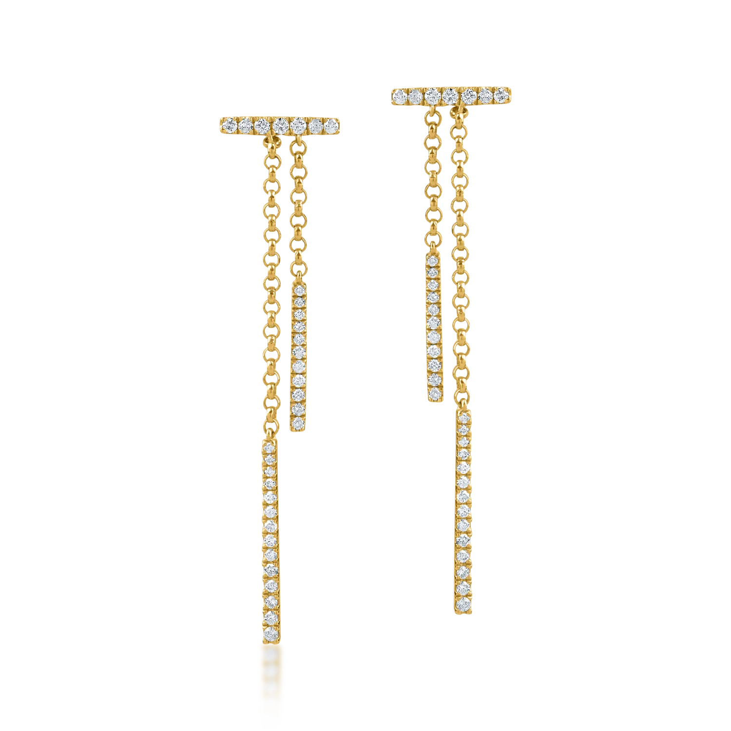 Дълги обеци от жълто злато с диаманти 0.44кт