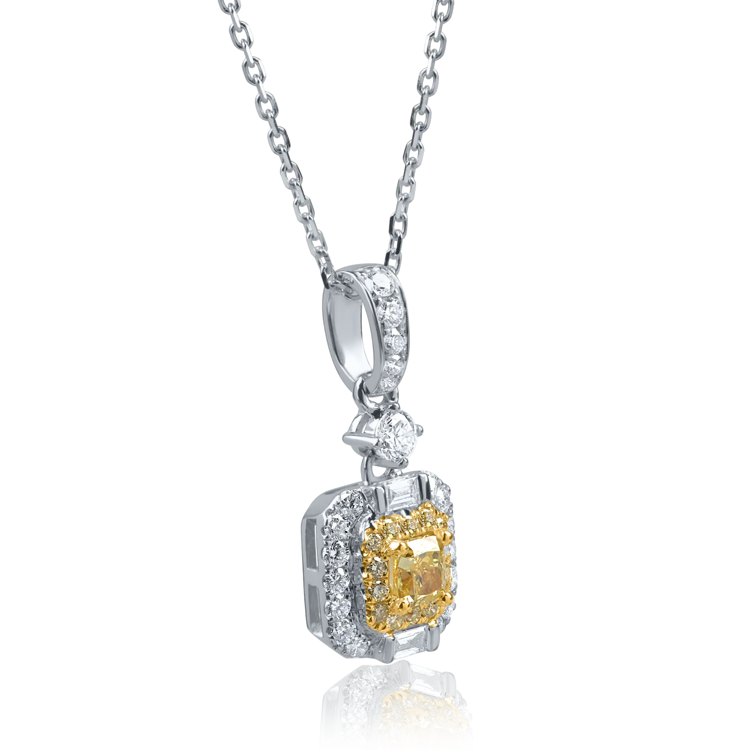 White-yellow gold geometric pendant necklace with 0.6ct yellow and clear diamonds