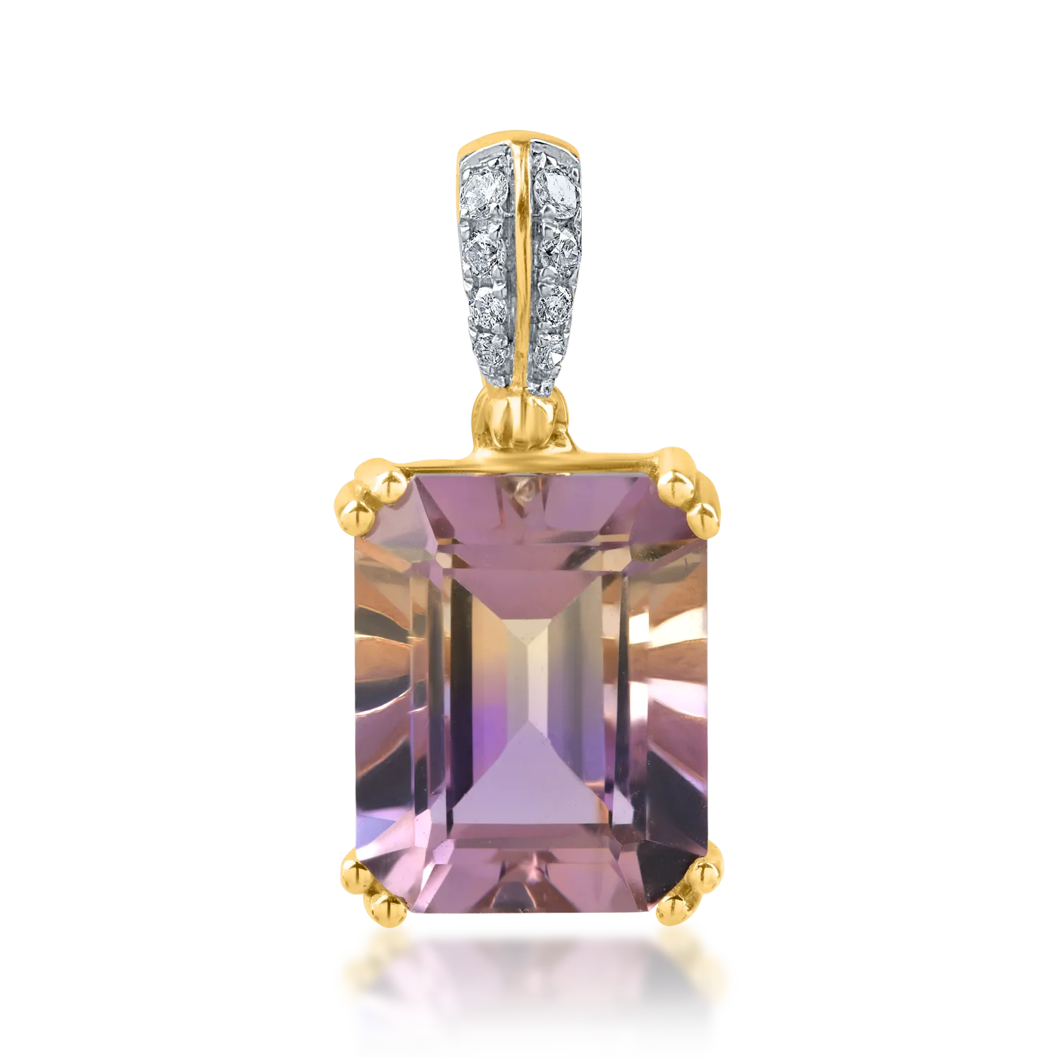 Geometryczny wisiorek z żółtego złota z ametrynem o masie 3.2ct i diamentami o masie 0.06ct