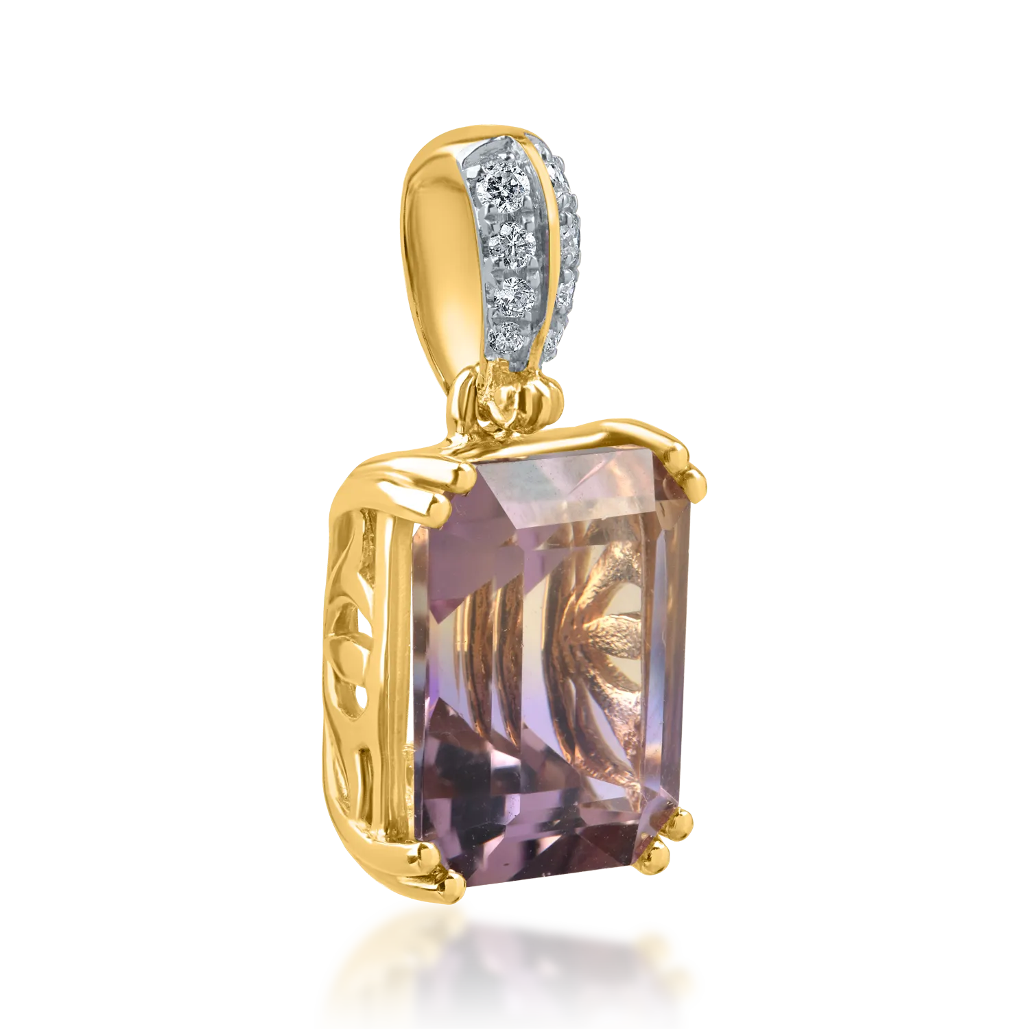 Yellow gold geometric pendant with 3.2ct ametrine and 0.06ct diamonds