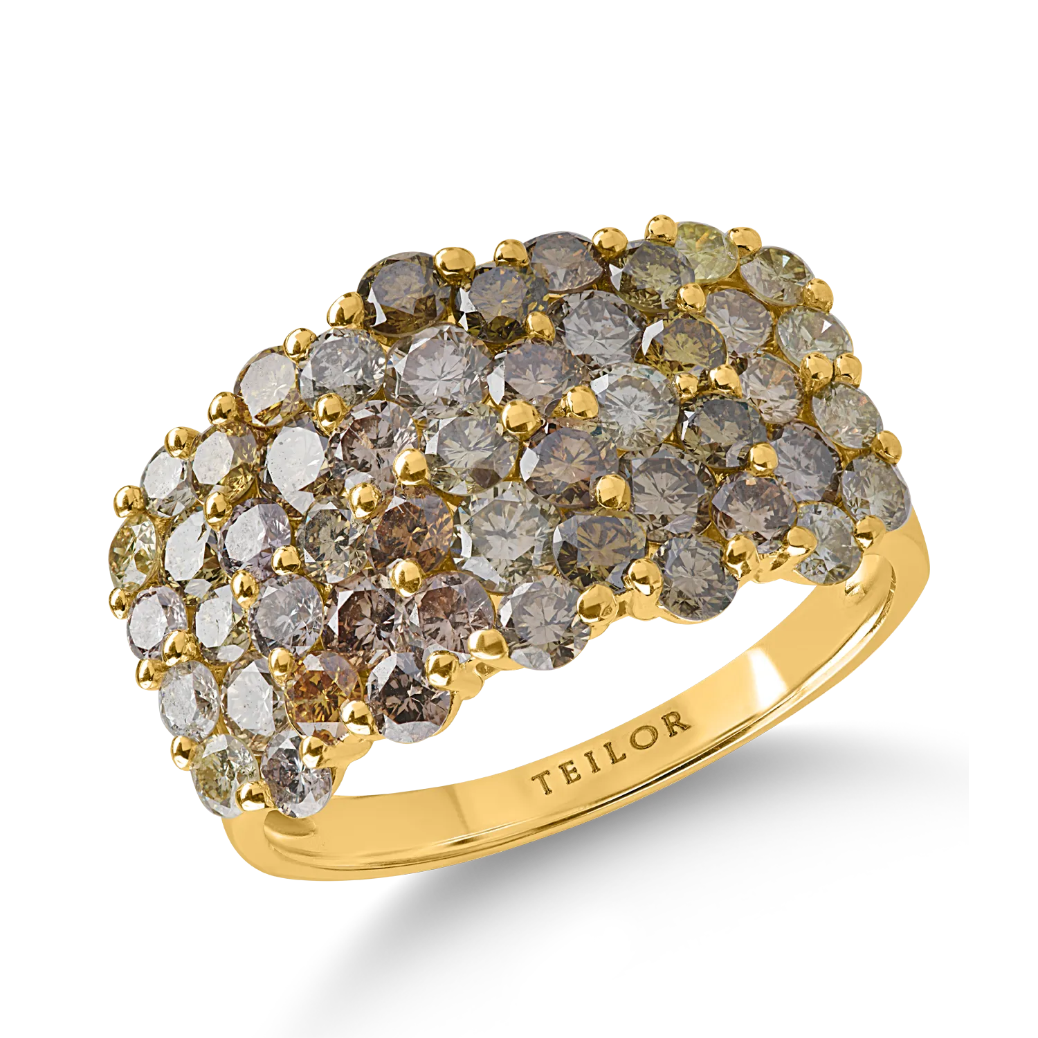 Yellow gold ring with 2.9ct multicoloured diamonds