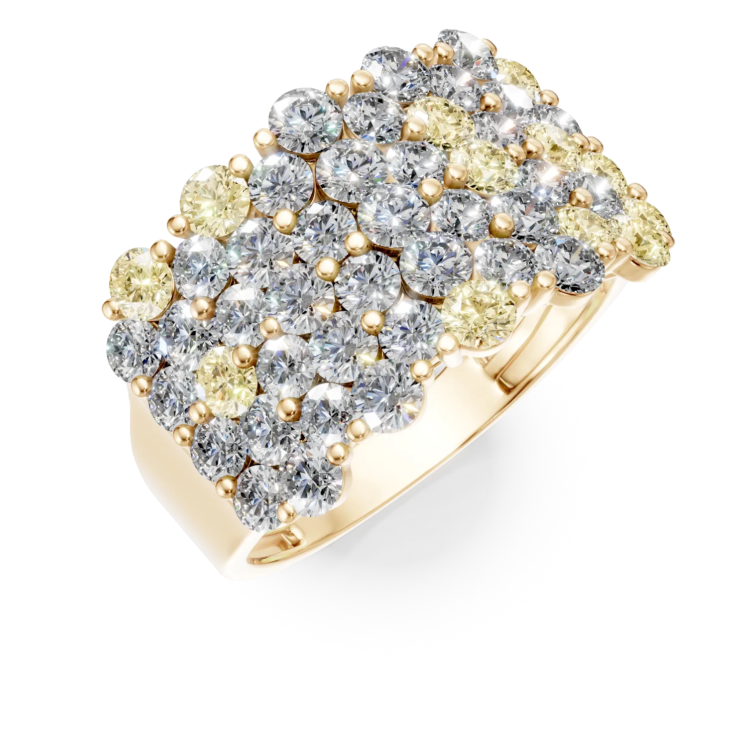 Yellow gold ring with 2.9ct multicoloured diamonds-186079