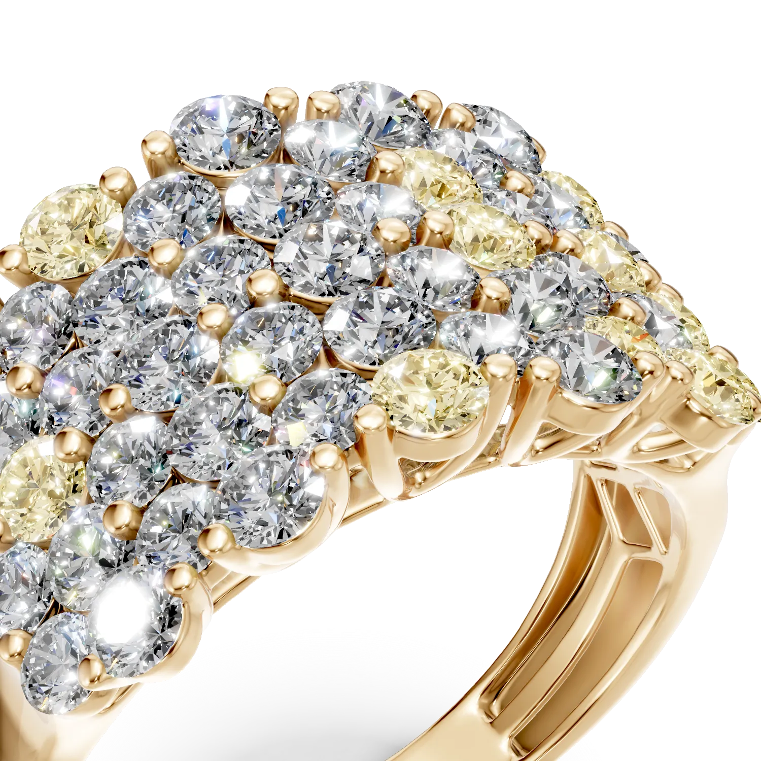 Yellow gold ring with 2.9ct multicoloured diamonds