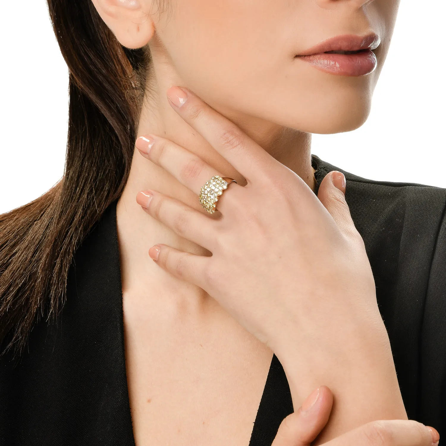 Yellow gold ring with 2.9ct multicoloured diamonds