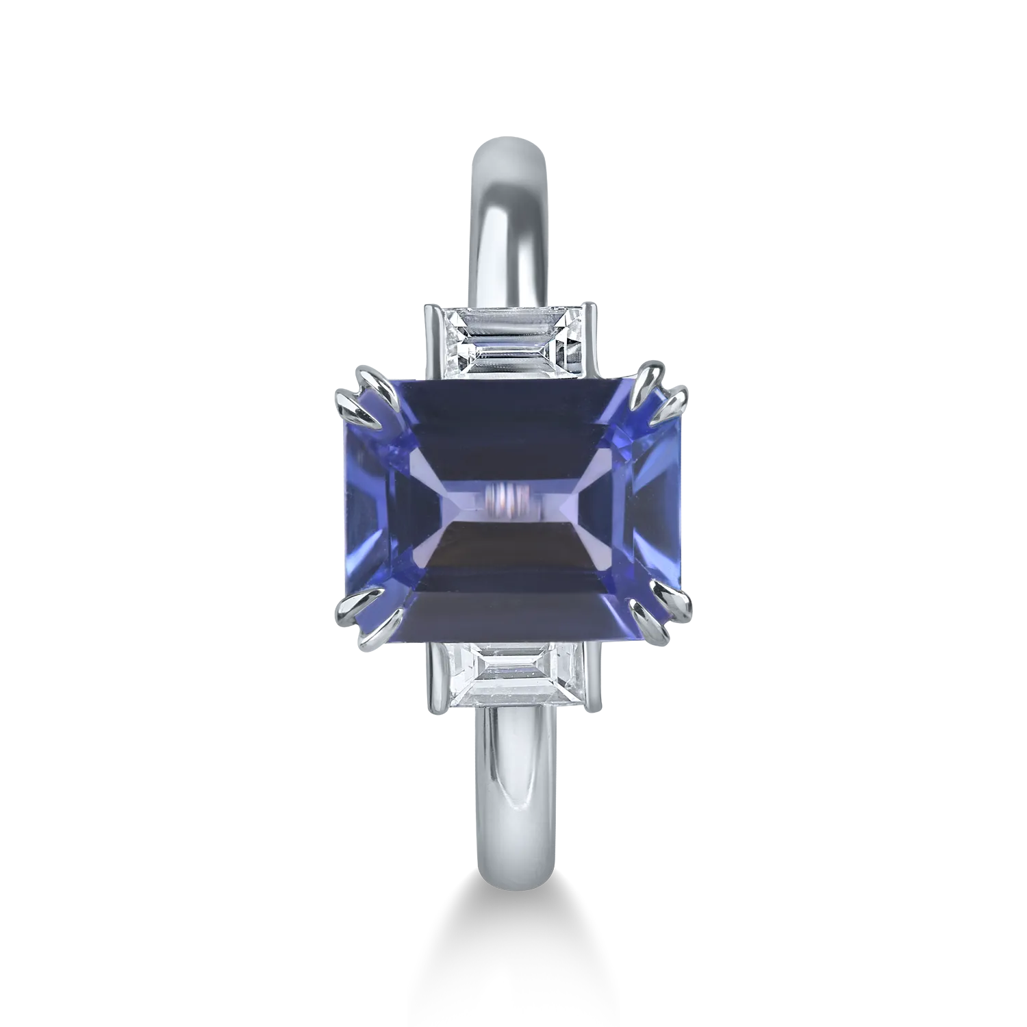 Inel din aur alb cu tanzanit octogonal de 2.1ct si diamante de 0.2ct