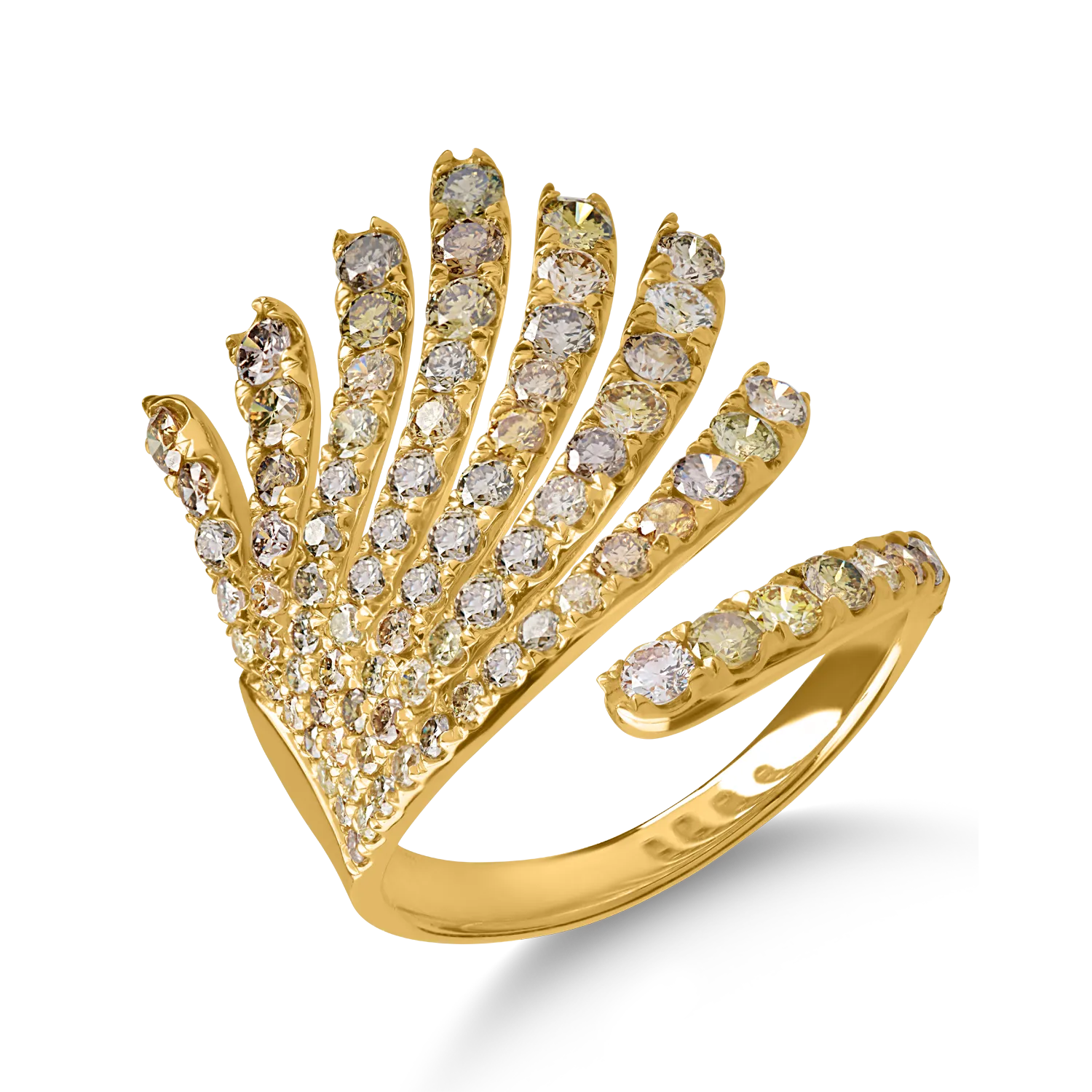 Sárga arany gyűrű 2.1ct tarka gyémántokkal