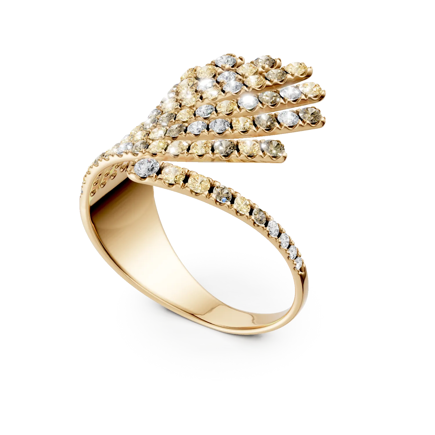 Yellow gold ring with 2.1ct multicoloured diamonds