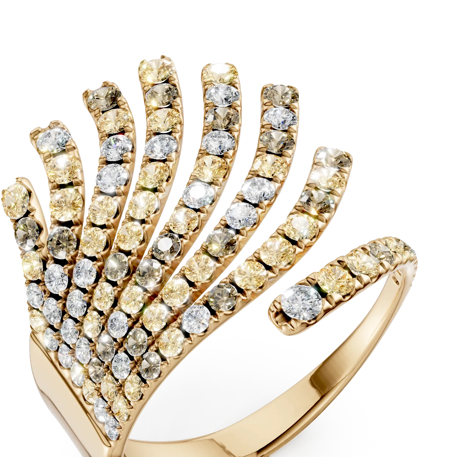 Yellow gold ring with 2.1ct multicoloured diamonds