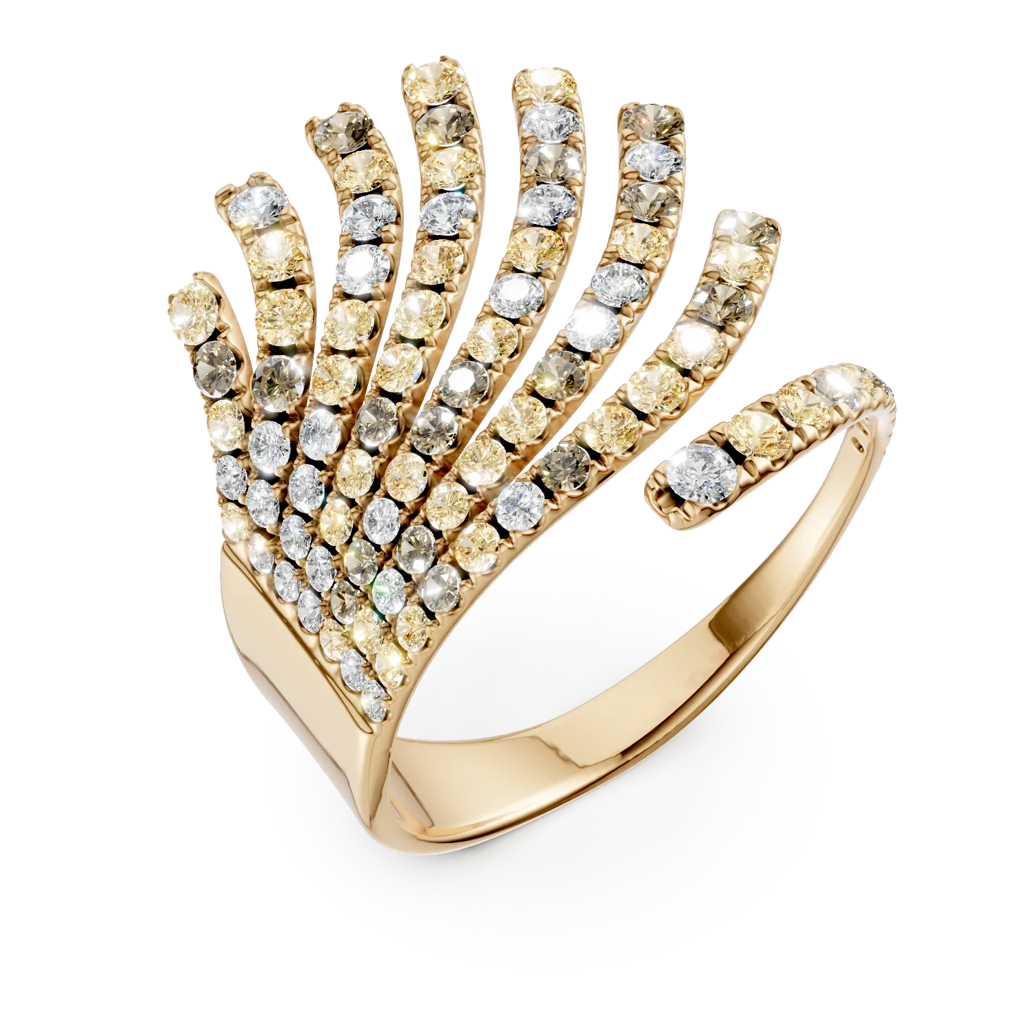 Yellow gold ring with 2.1ct multicoloured diamonds-186049