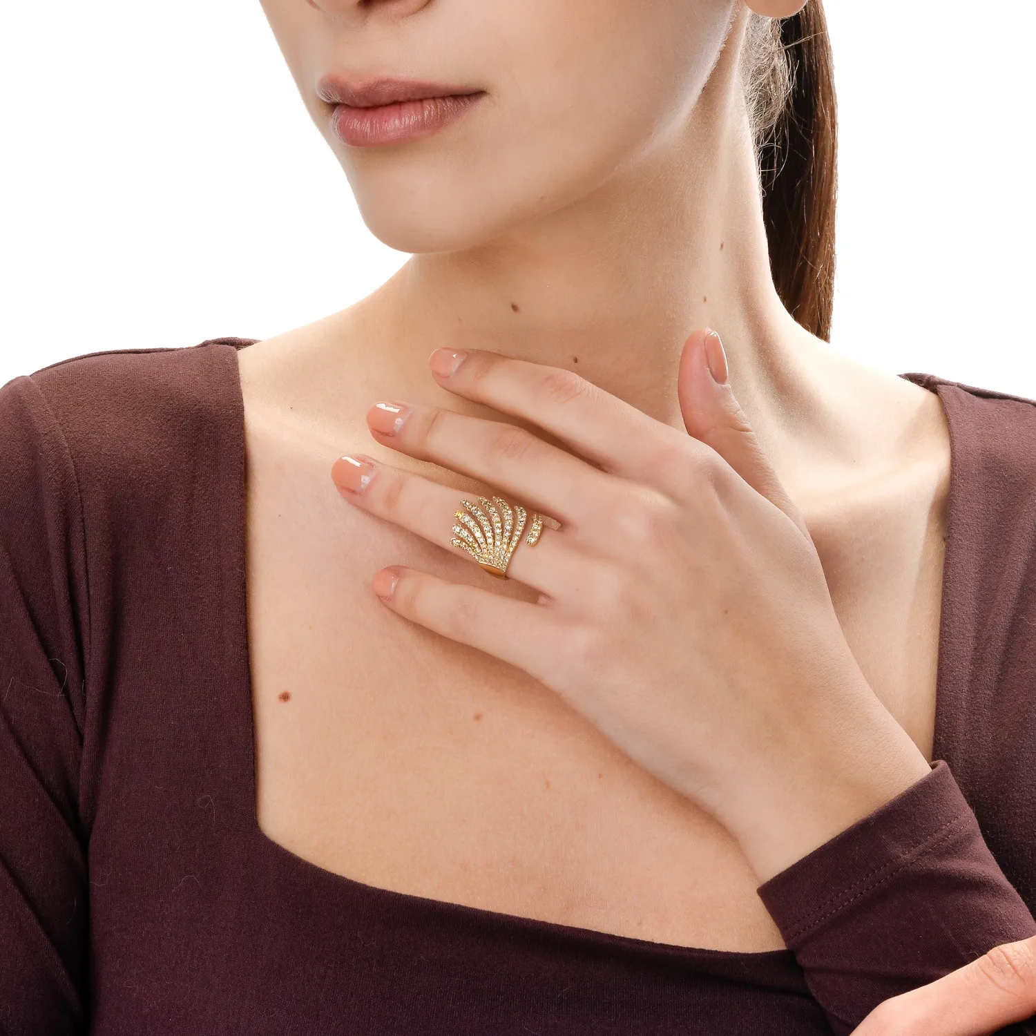 Пръстен от жълто злато с 2.1кт многоцветни диаманти