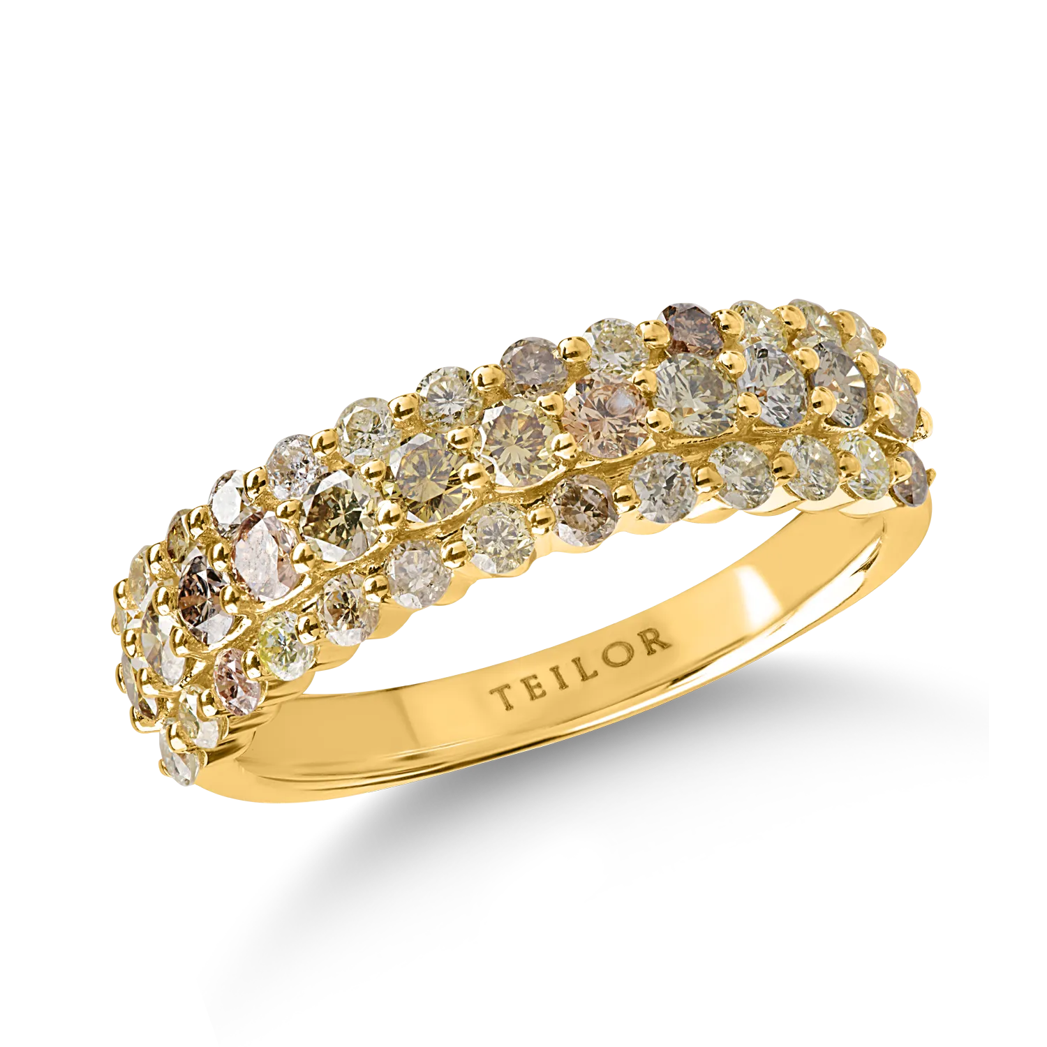 Yellow gold ring with 1.1ct multicoloured diamonds