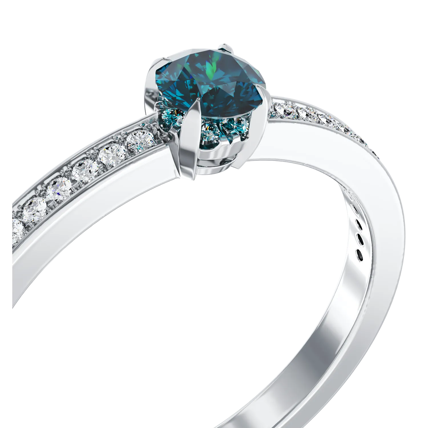 White gold engagement ring with 0.5ct blue diamond and 0.2ct clear diamonds