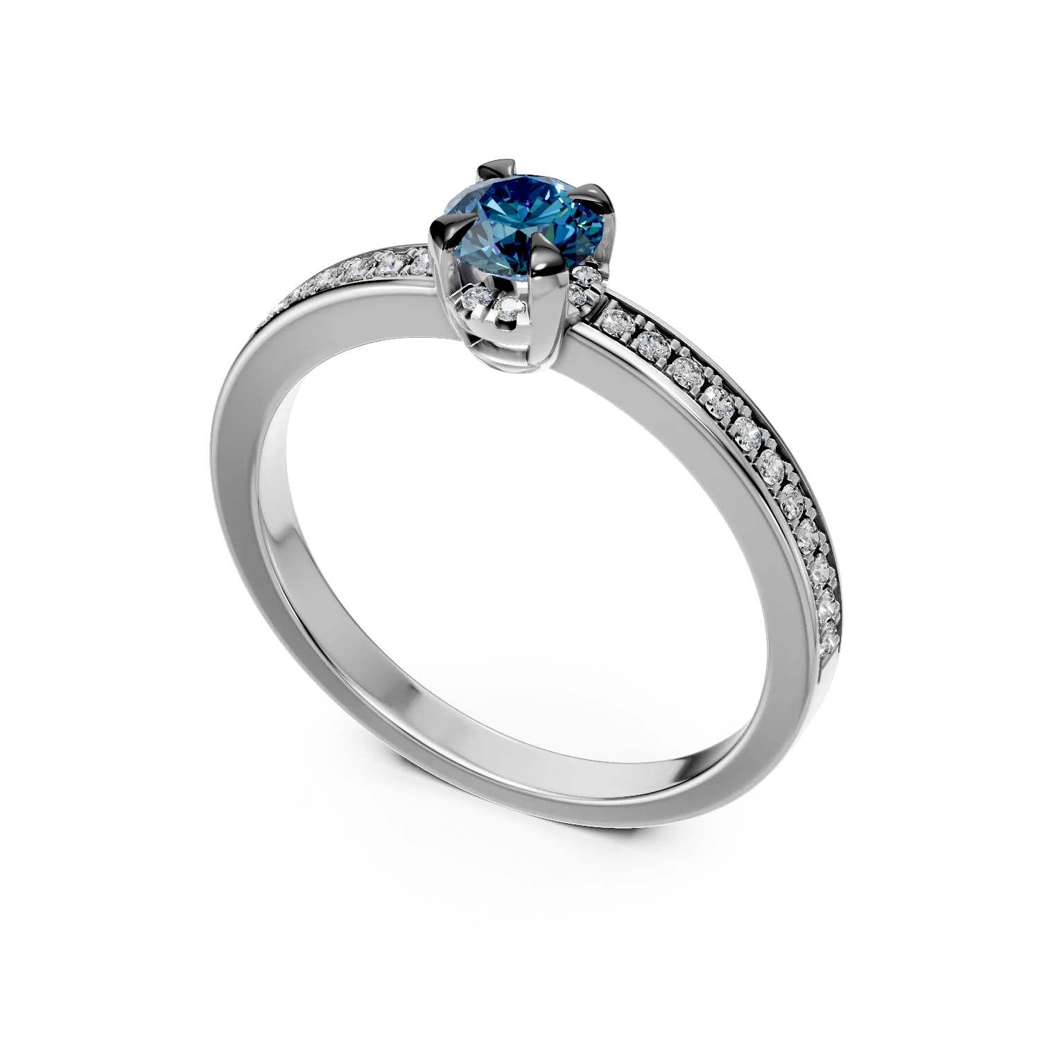 White gold engagement ring with 0.5ct blue diamond and 0.2ct clear diamonds