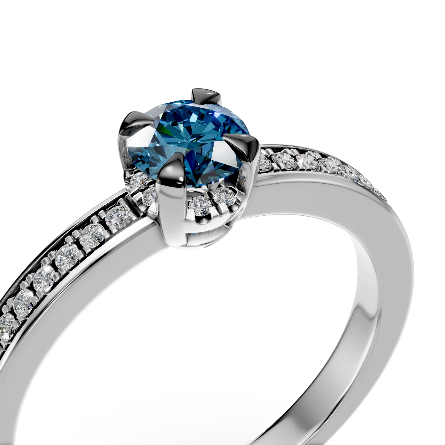 White gold engagement ring with 0.5ct blue diamond and 0.2ct clear diamonds