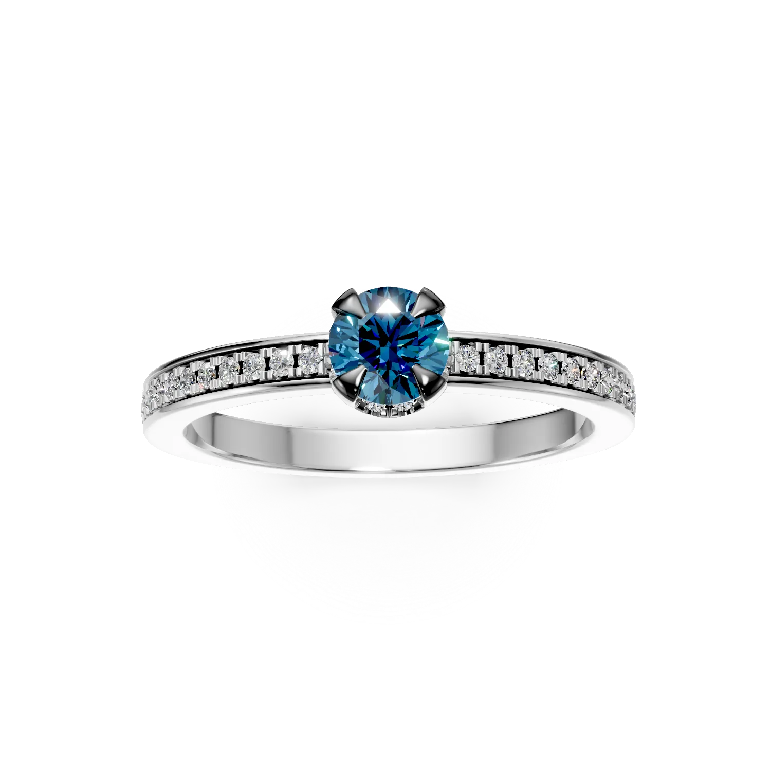 Годежен пръстен от бяло злато с 0.5кт син диамант и 0.2кт прозрачни диаманти