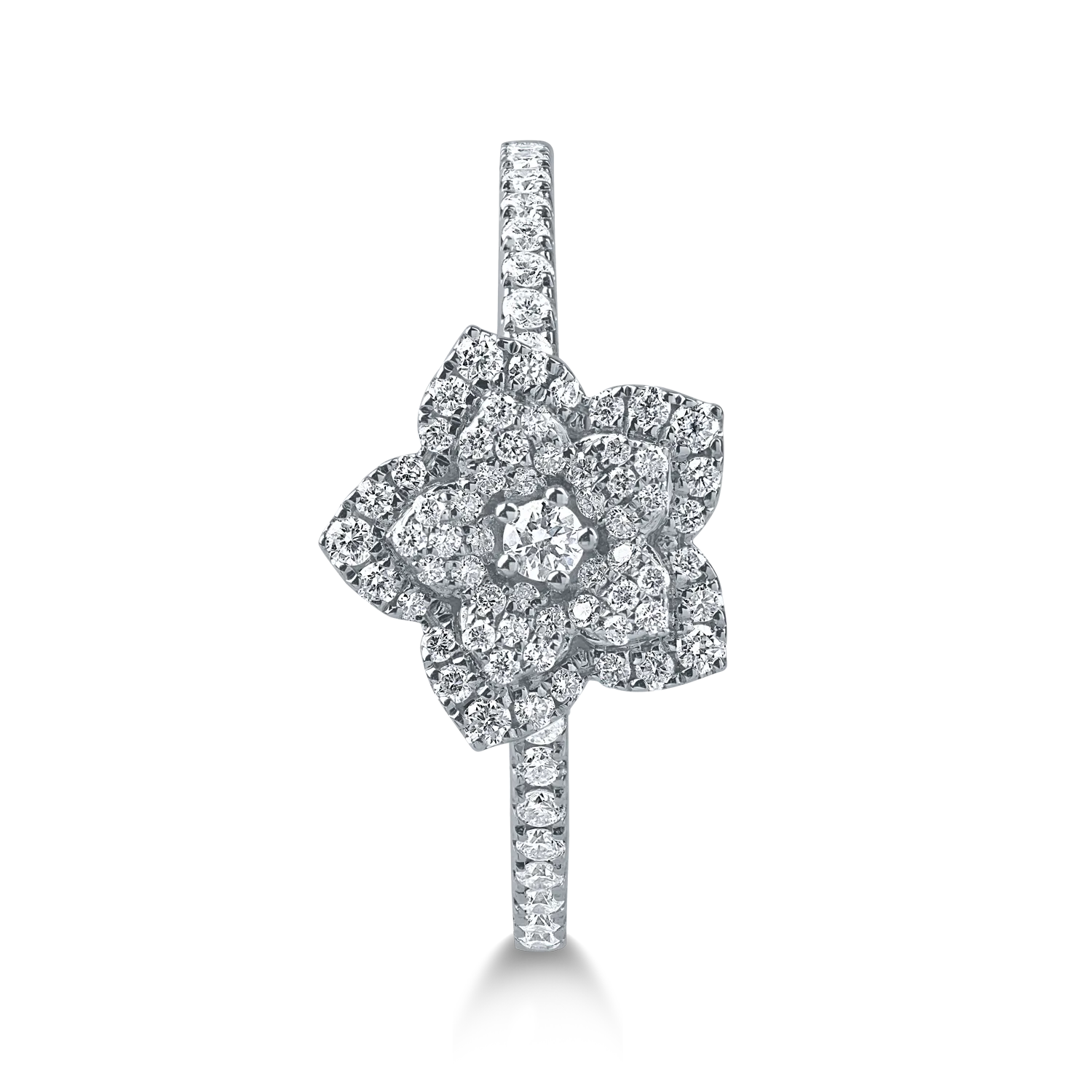 Inel floare din aur alb cu diamante de 0.37ct