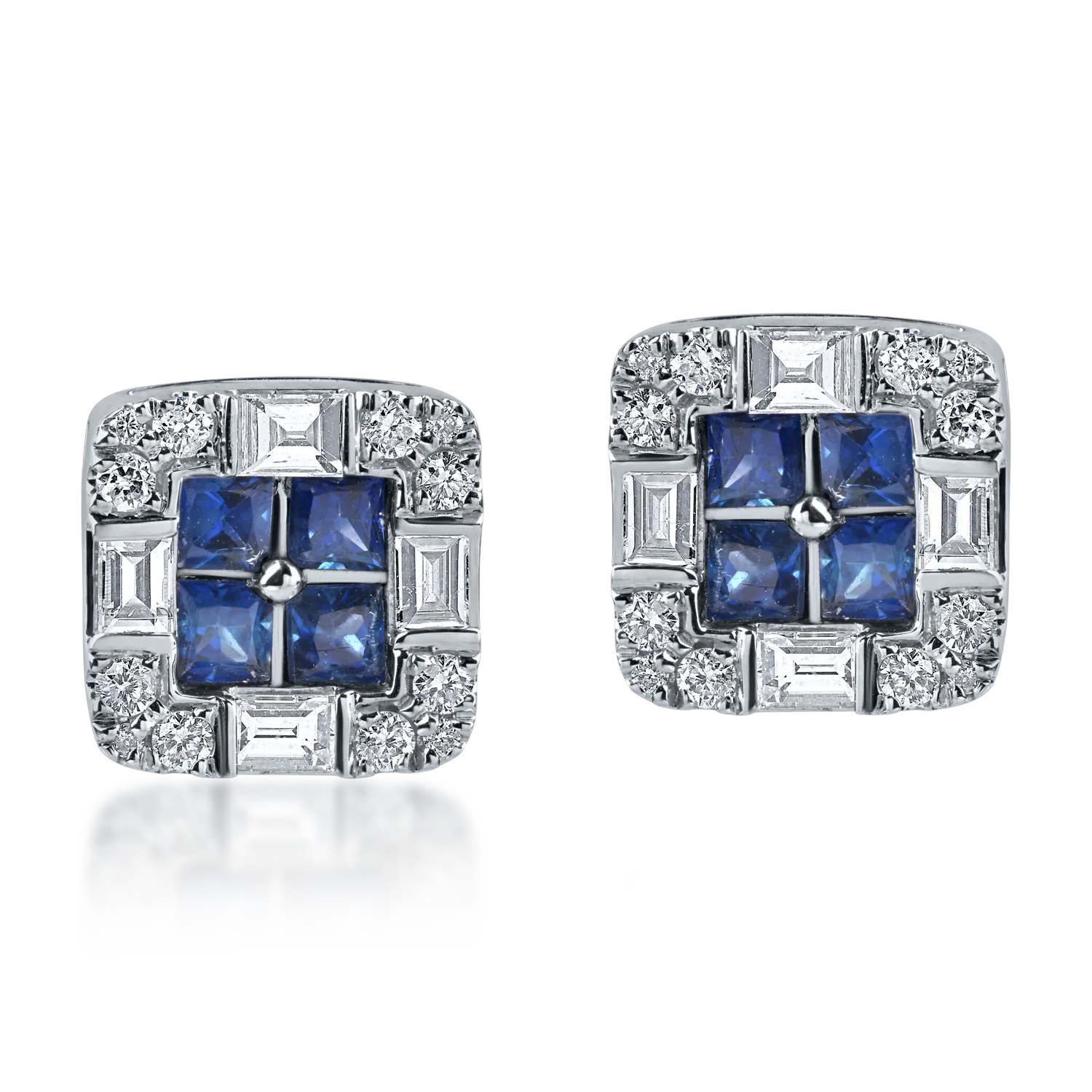 White gold geometric earrings with 0.5ct diamonds and 0.7ct sapphires