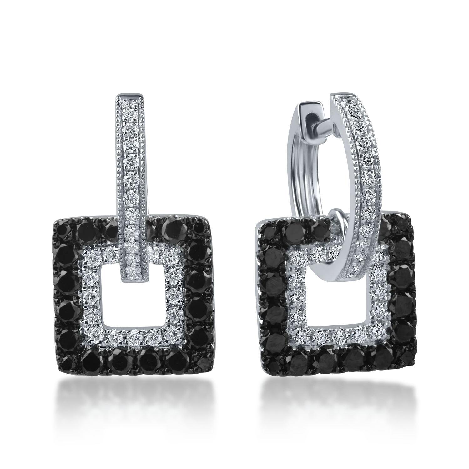 White gold geometric earrings with 0.9ct black diamonds and 0.3ct clear diamonds