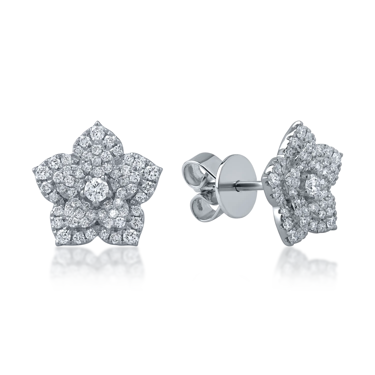 Cercei floare din aur alb cu diamante de 0.4ct