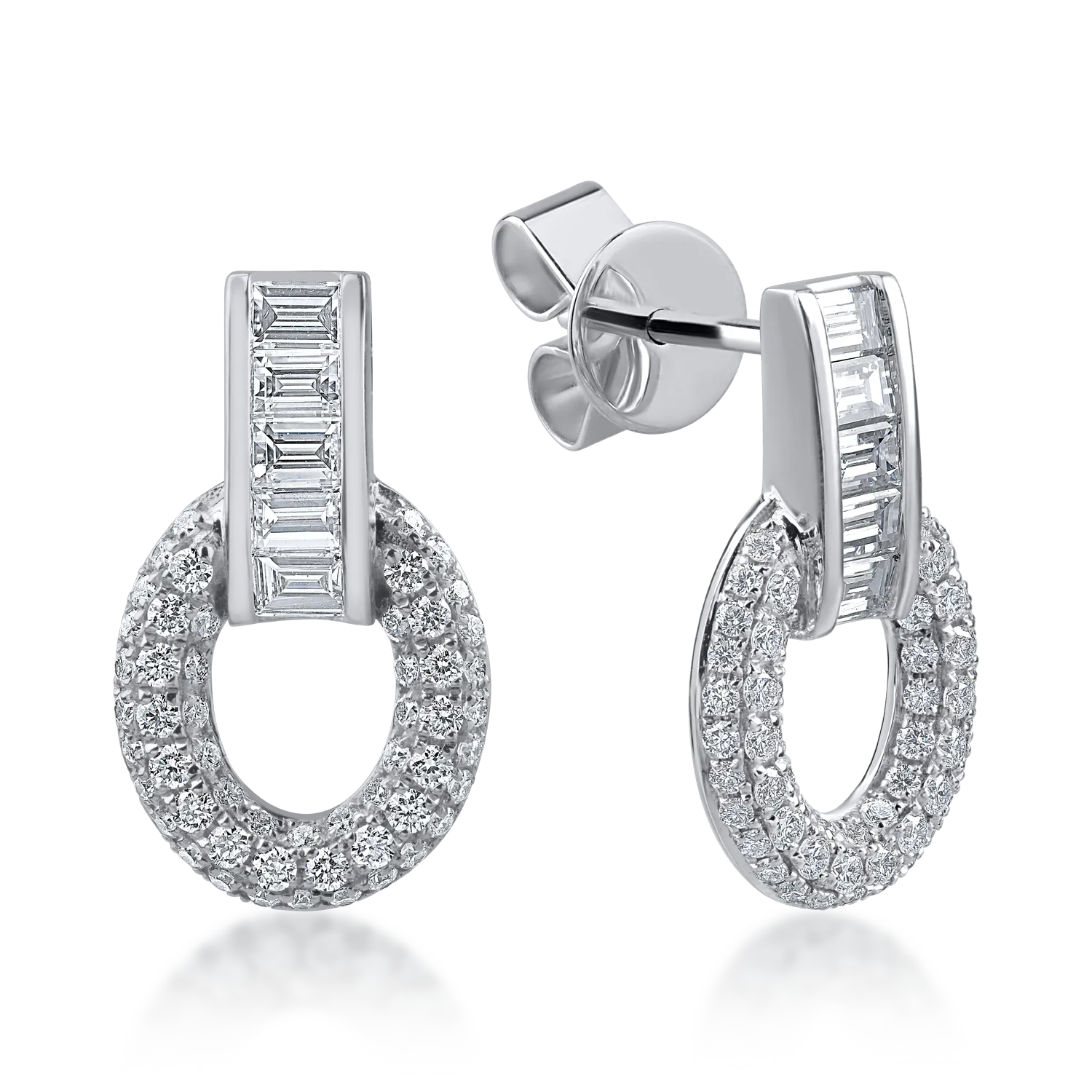 Teilor Cercei geometrici din aur alb cu diamante baguette si rotunde de 0.87ct