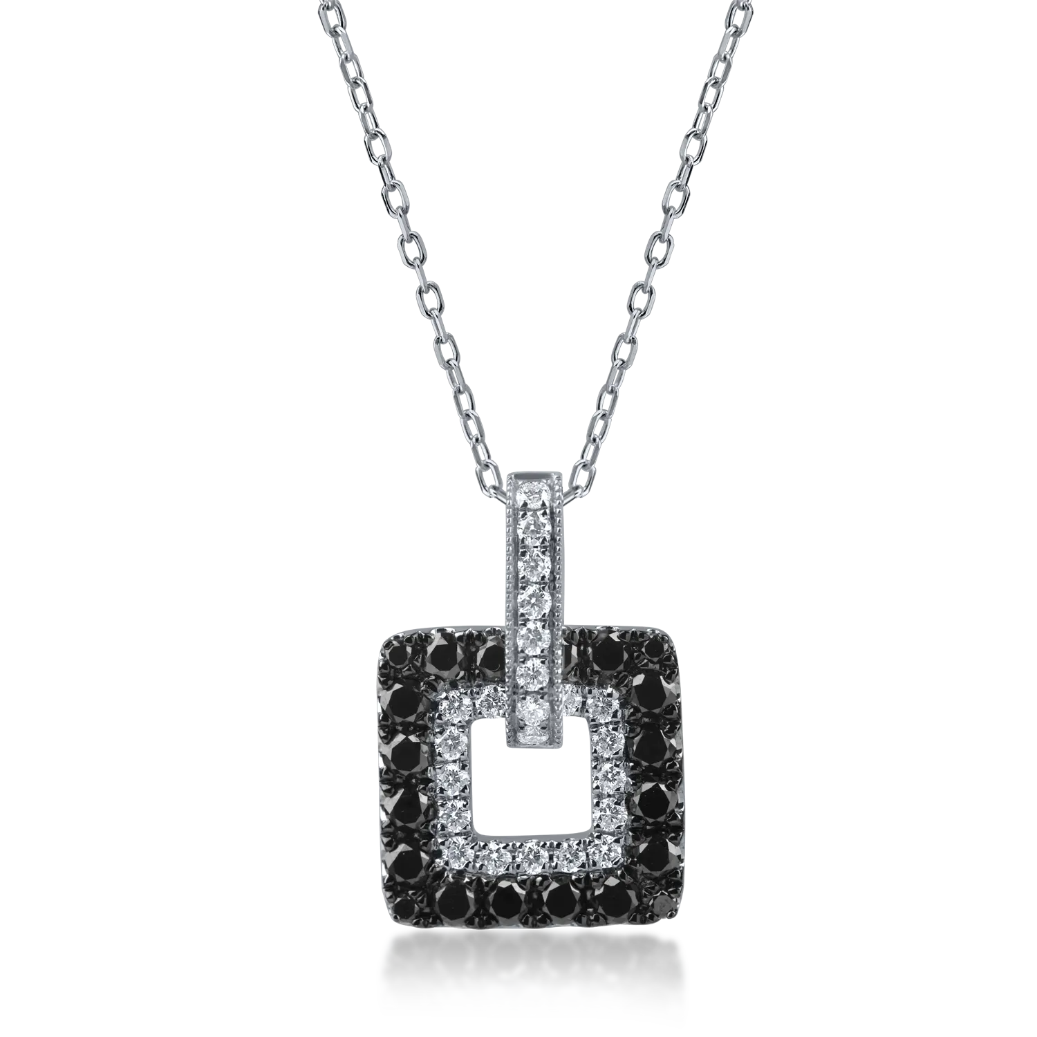 Fehérarany geometrikus medál nyaklánc 0.9ct fekete és átlátszó gyémántokkal