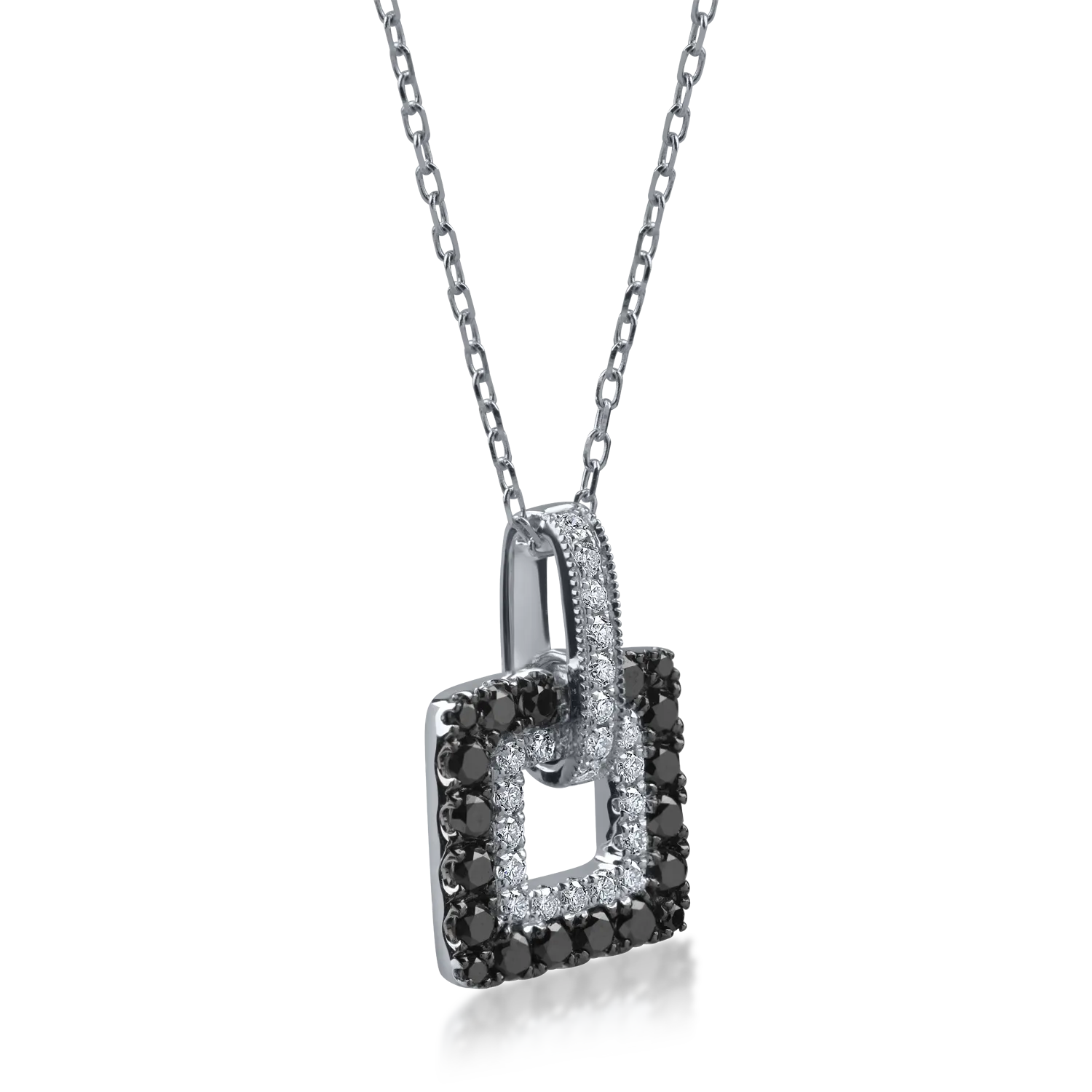 Fehérarany geometrikus medál nyaklánc 0.9ct fekete és átlátszó gyémántokkal