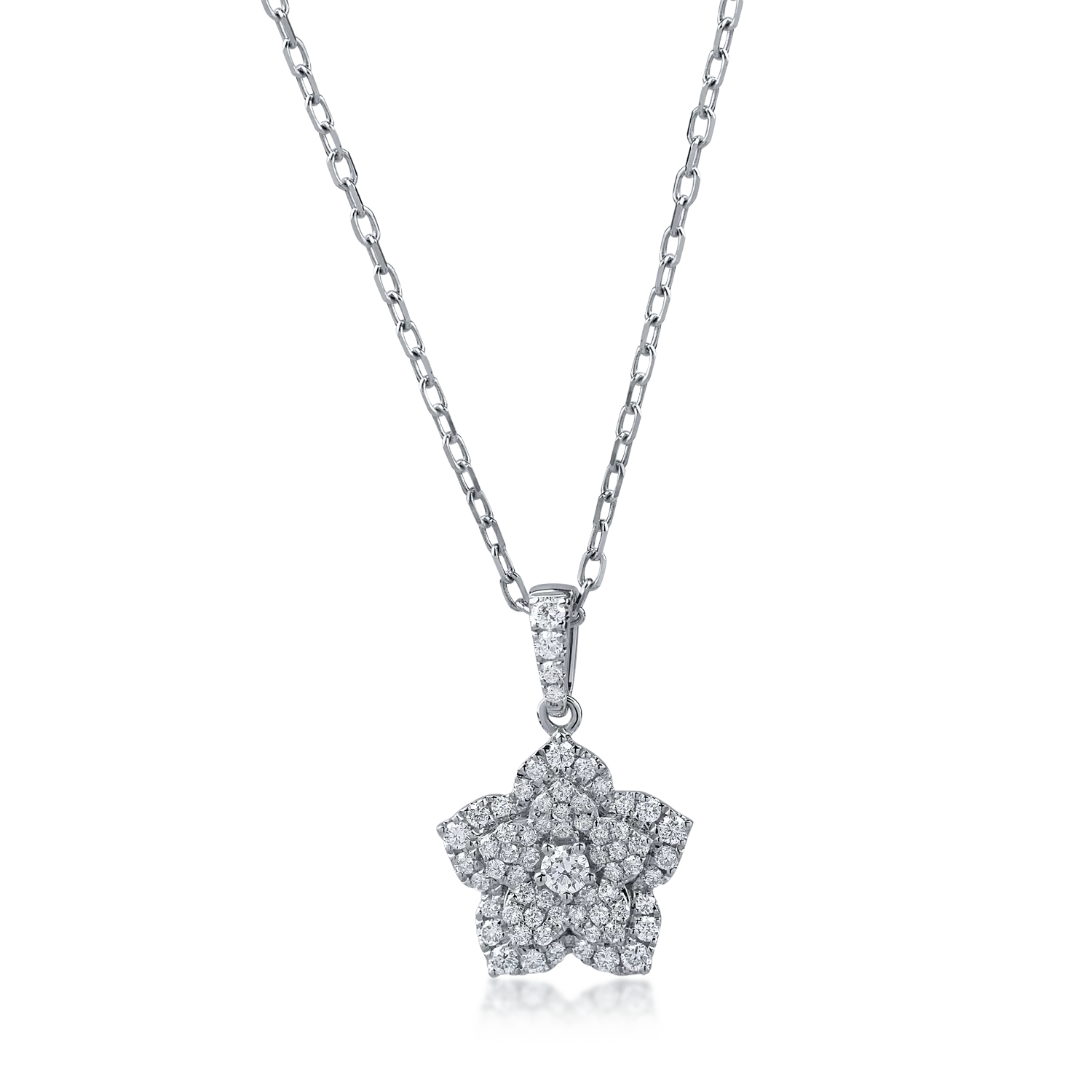 Lant cu pandantiv floare din aur alb cu diamante de 0.2ct