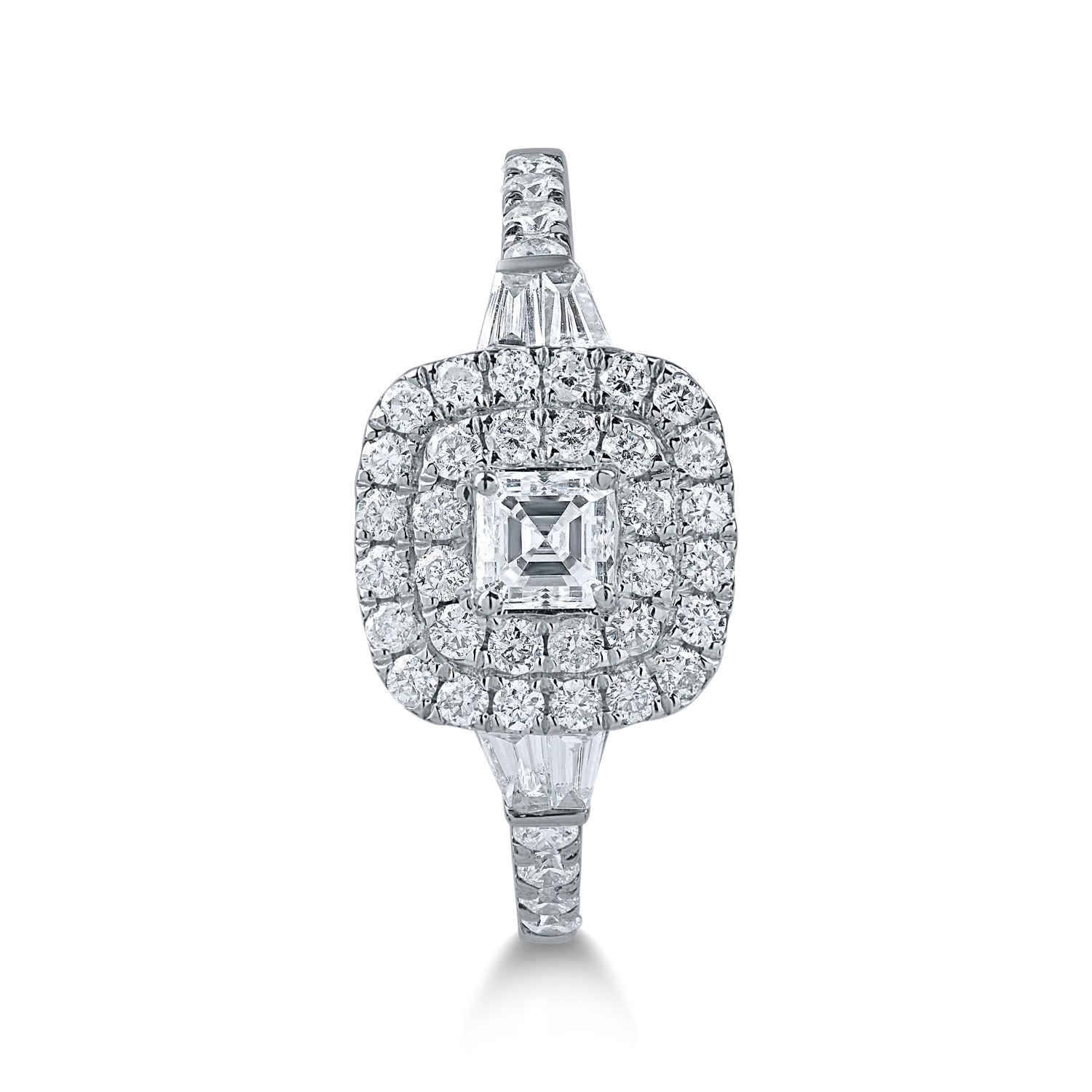 Inel din aur alb cu diamante microsetting assher, baguette si rotunde de 0.94ct - imagine 2