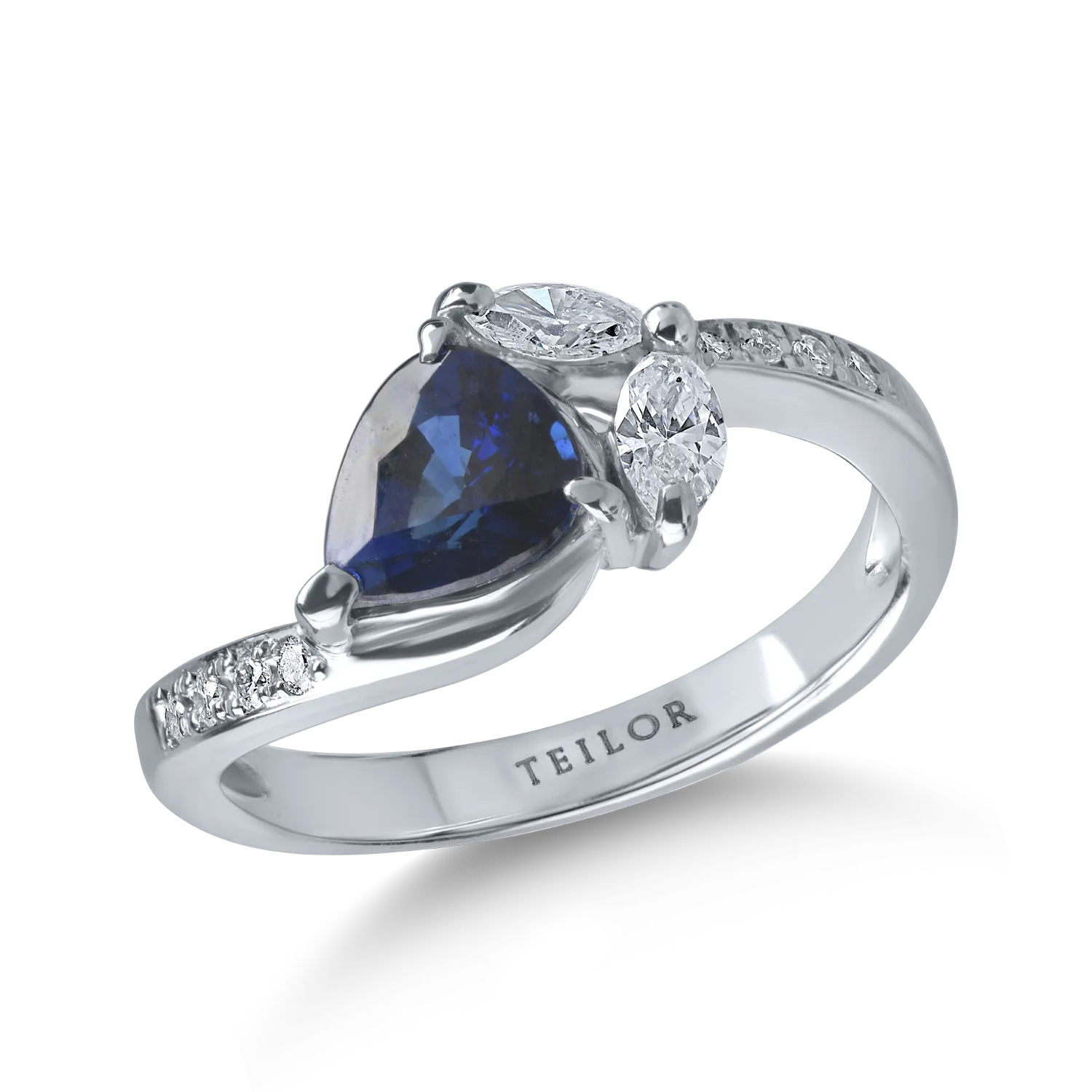 Inel din platina cu safir pear de 1ct si diamante de 0.3ct