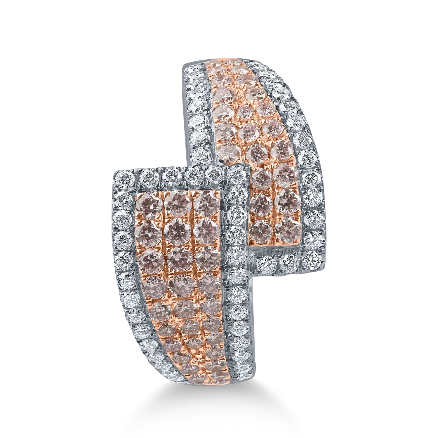 White-rose gold geometric ring with 0.7ct pink diamonds and 0.4ct clear diamonds