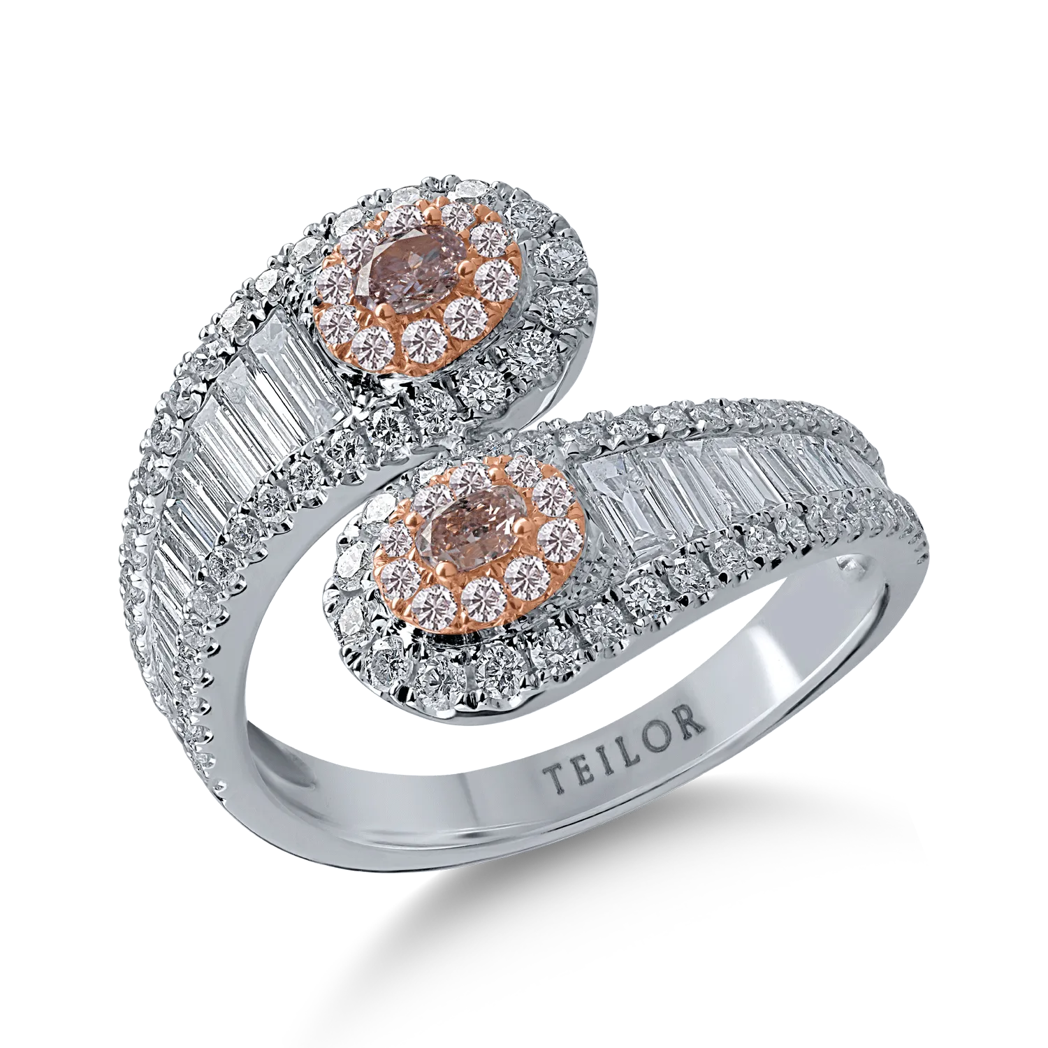 Teilor Inel din aur alb cu diamante roz de 0.3ct si diamante incolore de 1.2ct