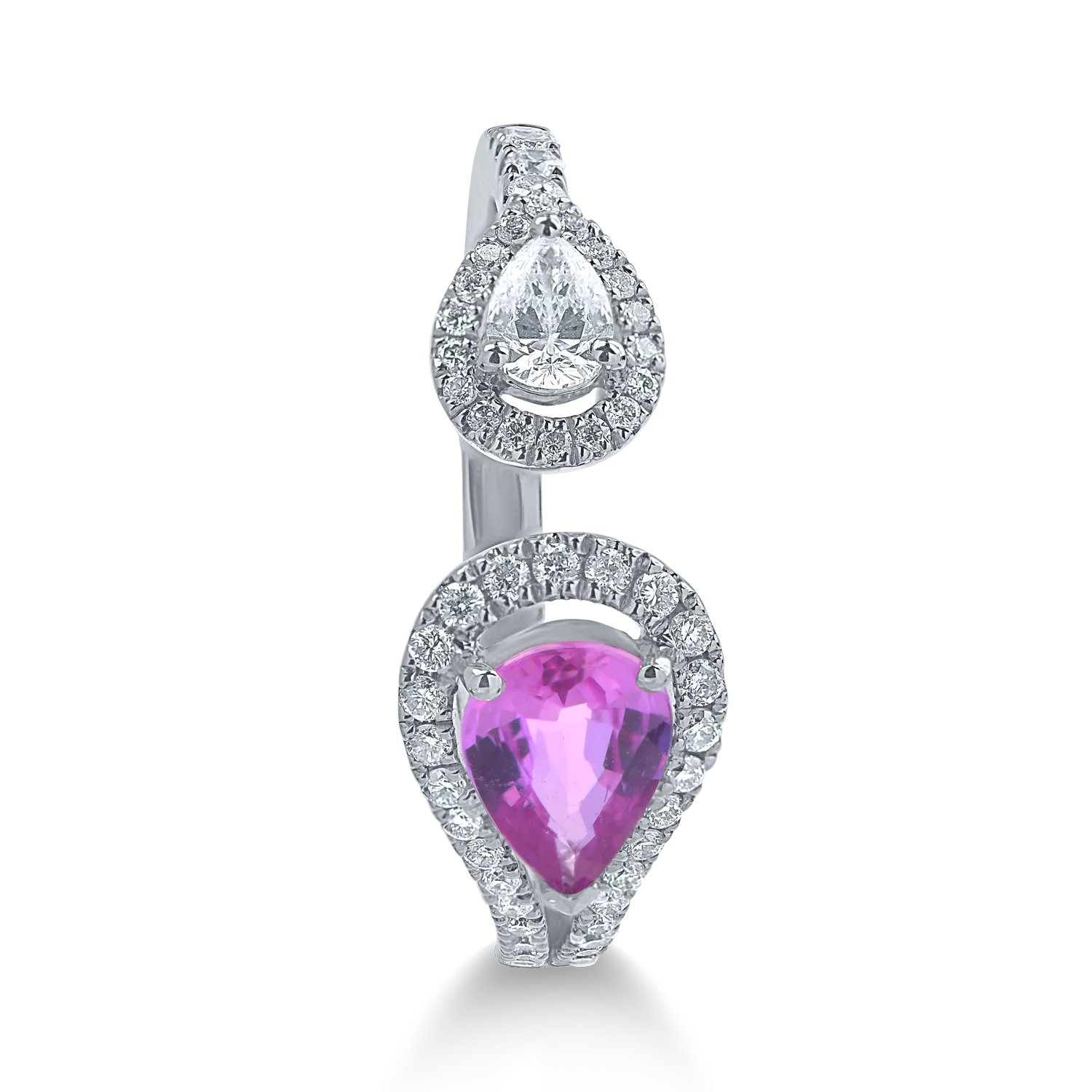 Inel din aur alb cu safir roz pear de 0.7ct si diamante de 0.4ct