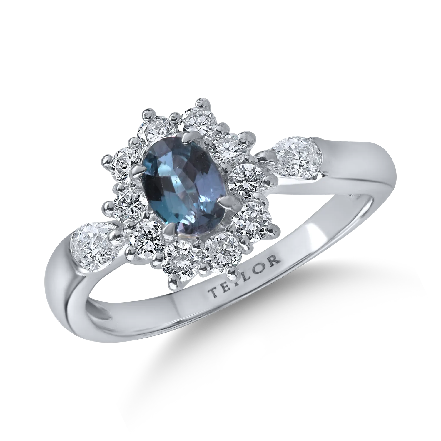Platinum ring with 0.4ct alexandrite and 0.5ct diamonds