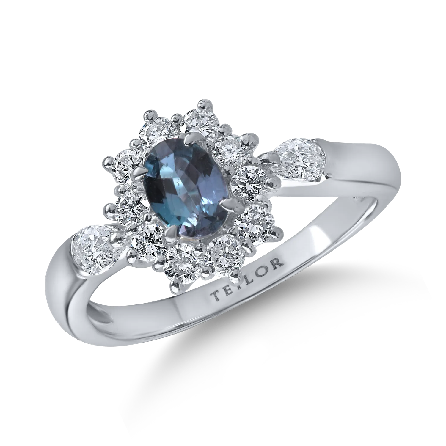 Inel din platina cu alexandrit oval de 0.4ct si diamante de 0.5ct